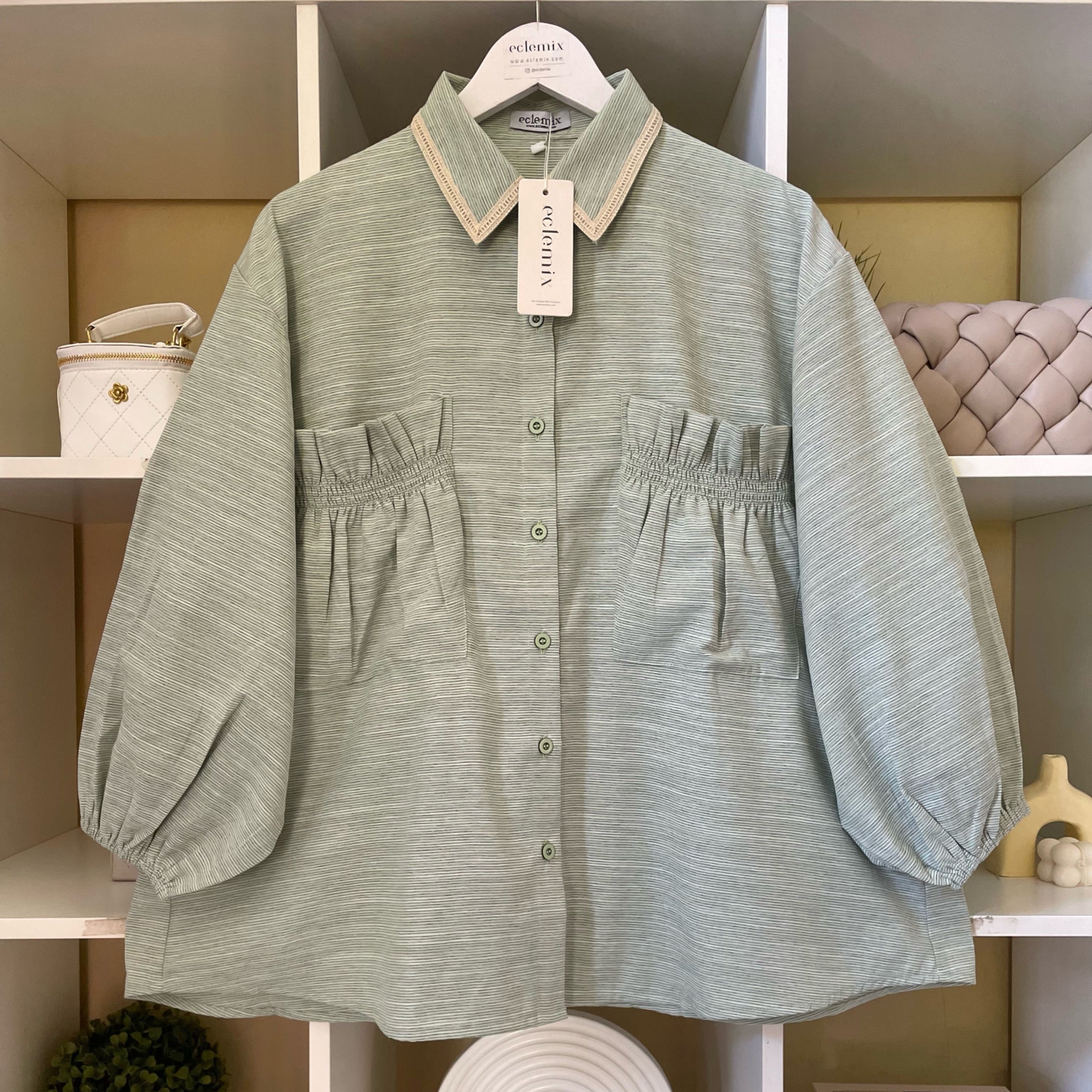 Eclemix Top Yumana | Atasan Wanita Kemeja Daily Basic Saku Loose