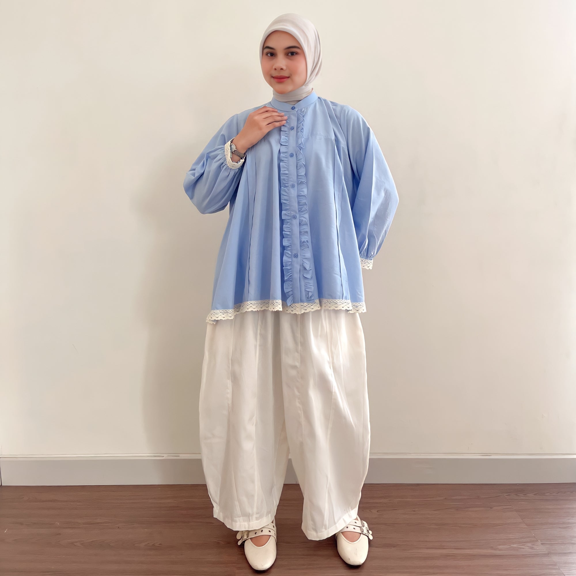 Image of Eclemix Top Seora | Atasan Blouse Wanita Ruffle Full Kancing Katun Oxford