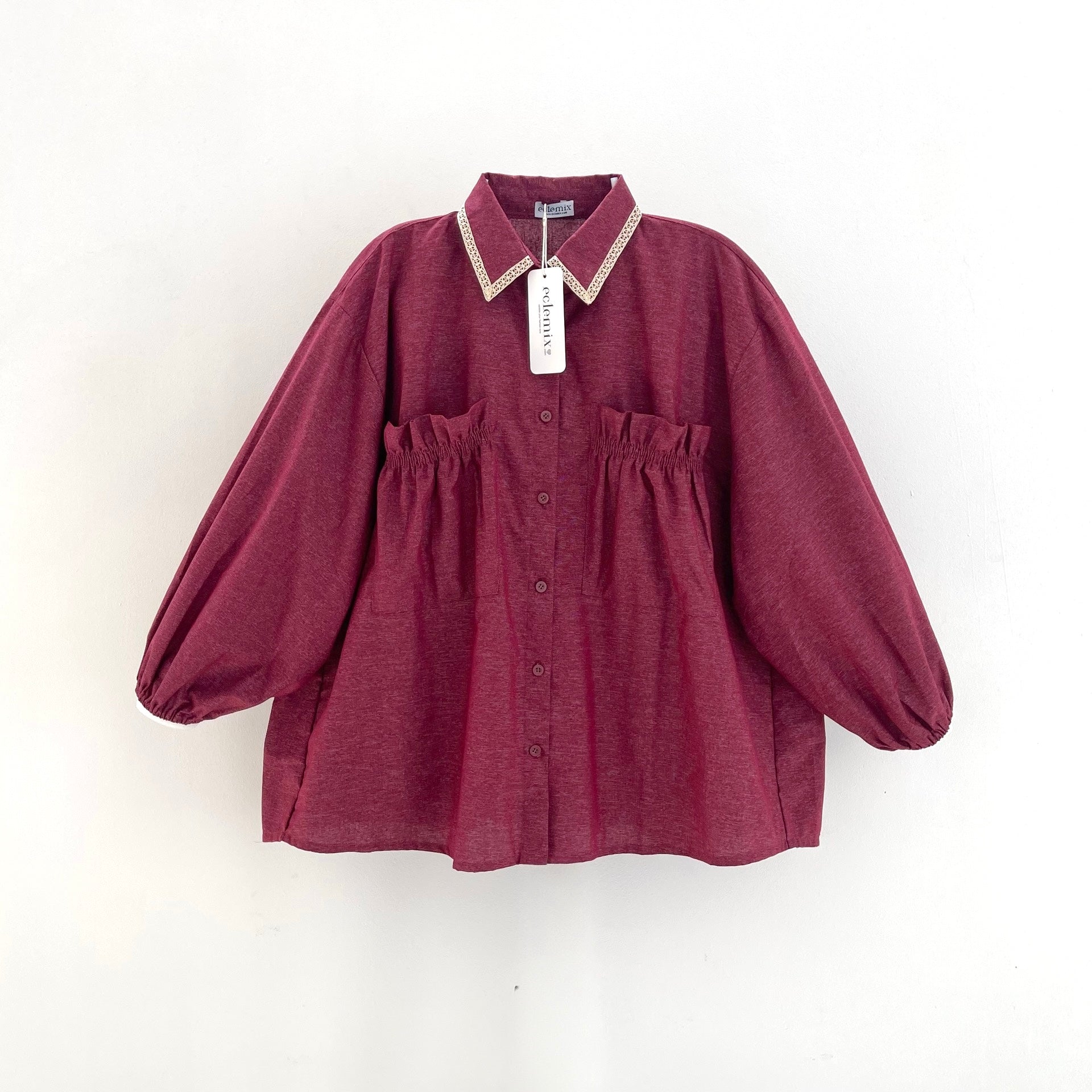 Image of Eclemix Top Yumana | Atasan Wanita Kemeja Daily Basic Saku Loose