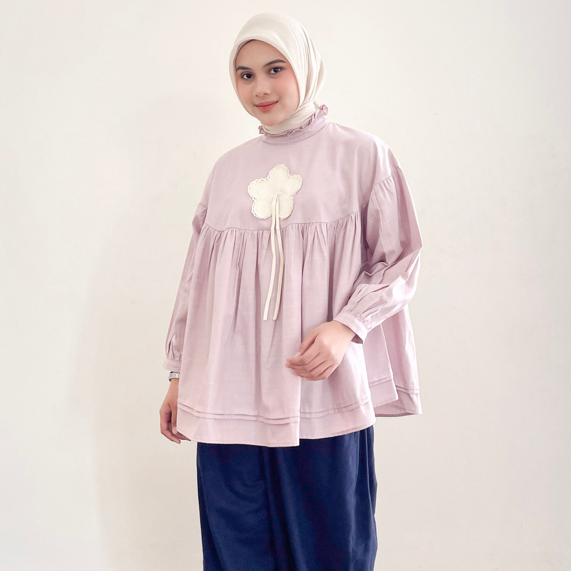 Image of Eclemix Top Rosella | Blouse Wanita Babydoll Lengan Balon Aksen Bunga