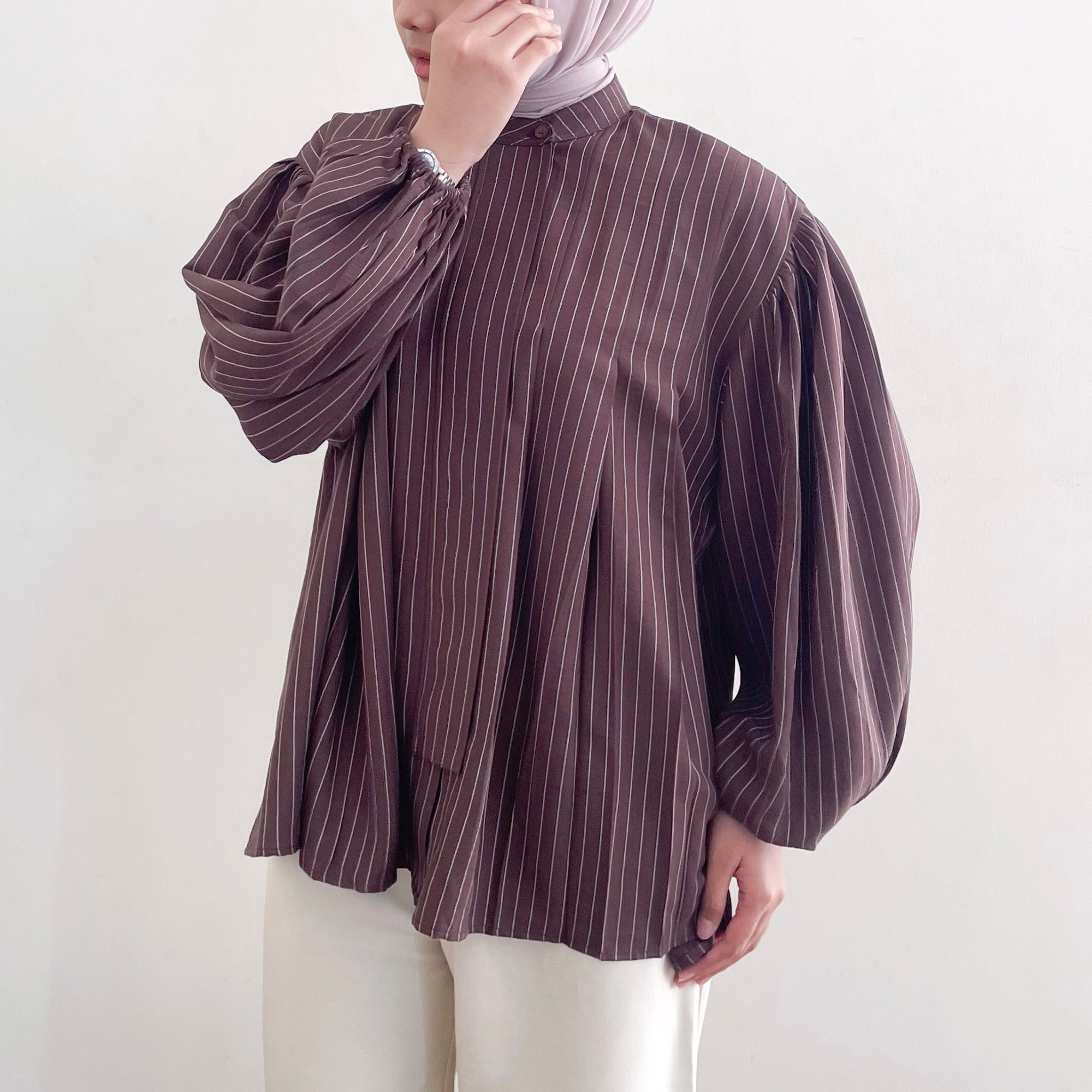 Image of Eclemix Top Naia | Atasan Blouse Wanita Stripe Lengan Balon Korean Style