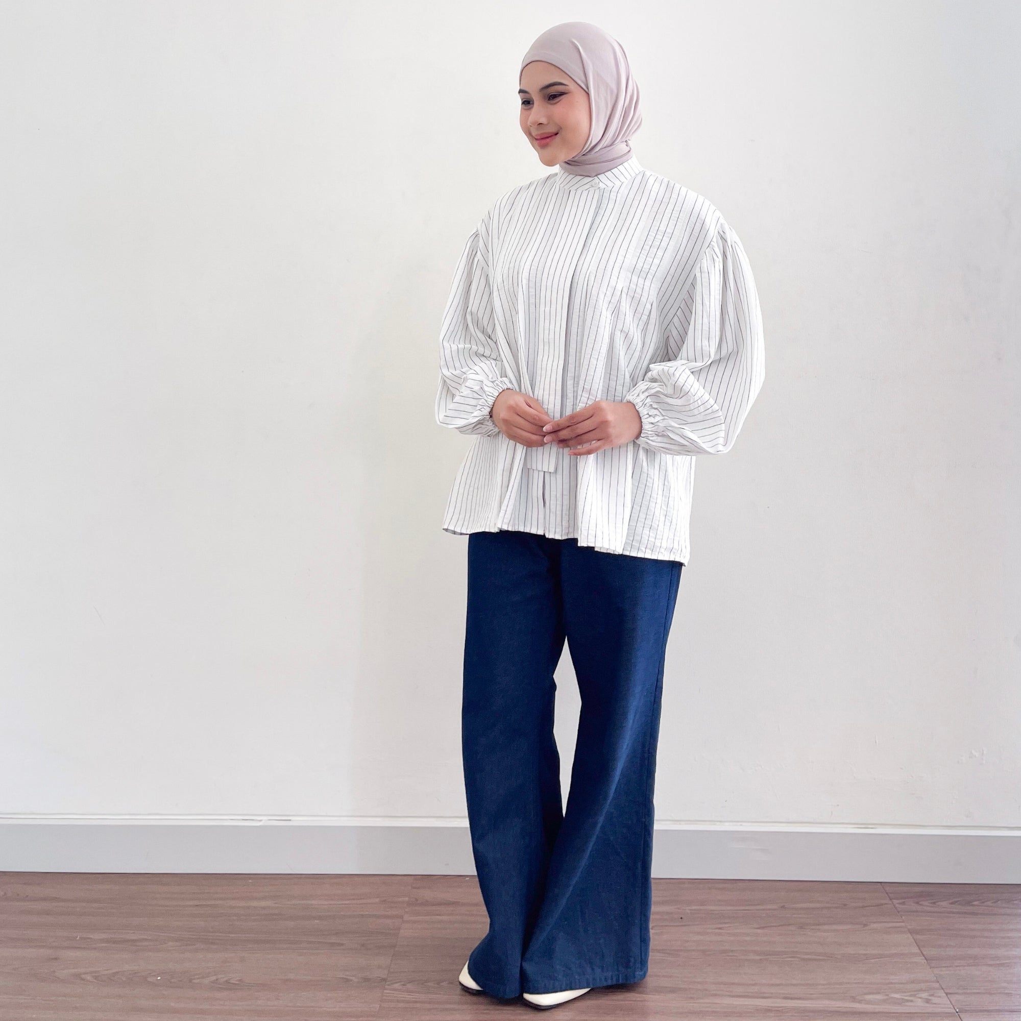Image of Eclemix Top Naia | Atasan Blouse Wanita Stripe Lengan Balon Korean Style