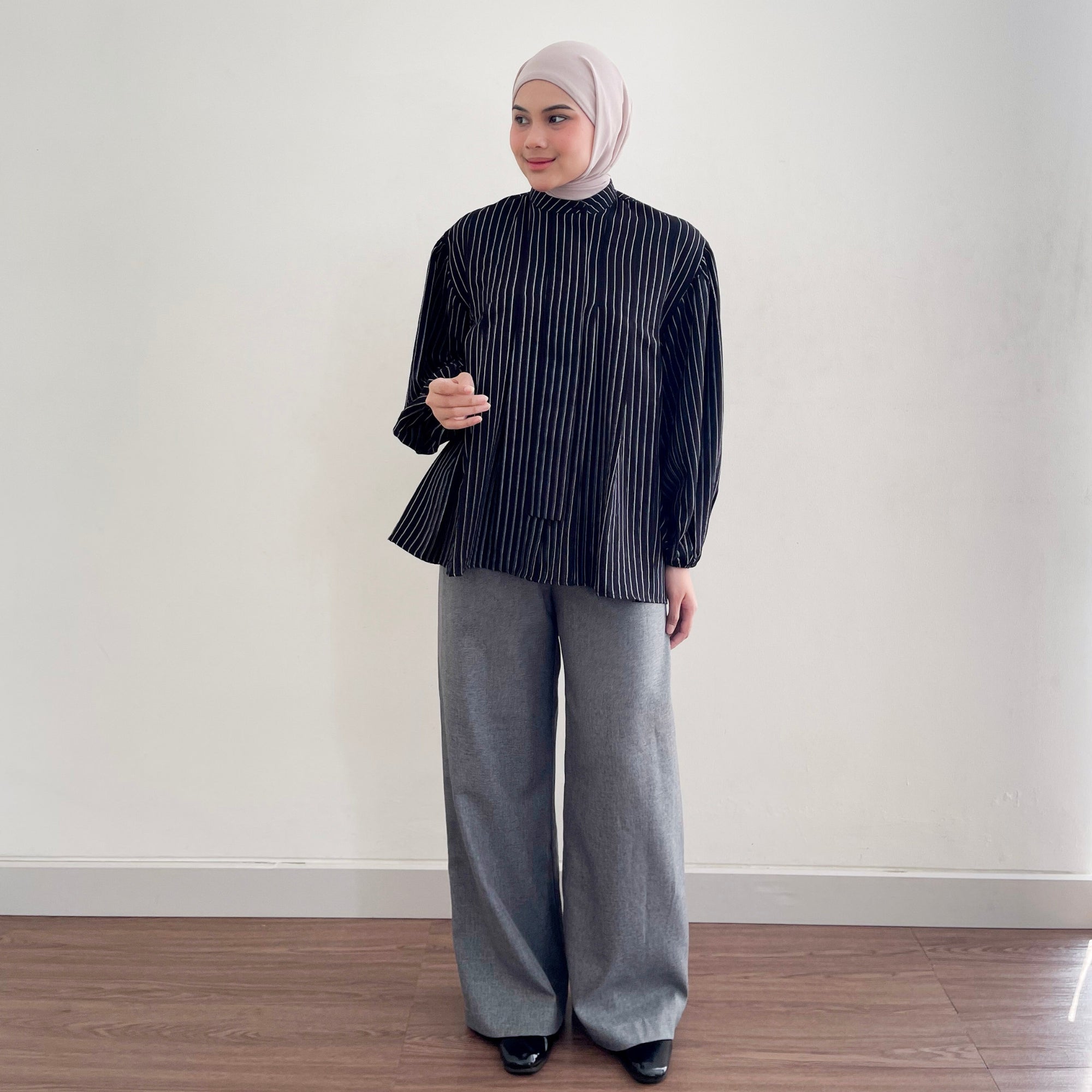 Image of Eclemix Top Naia | Atasan Blouse Wanita Stripe Lengan Balon Korean Style