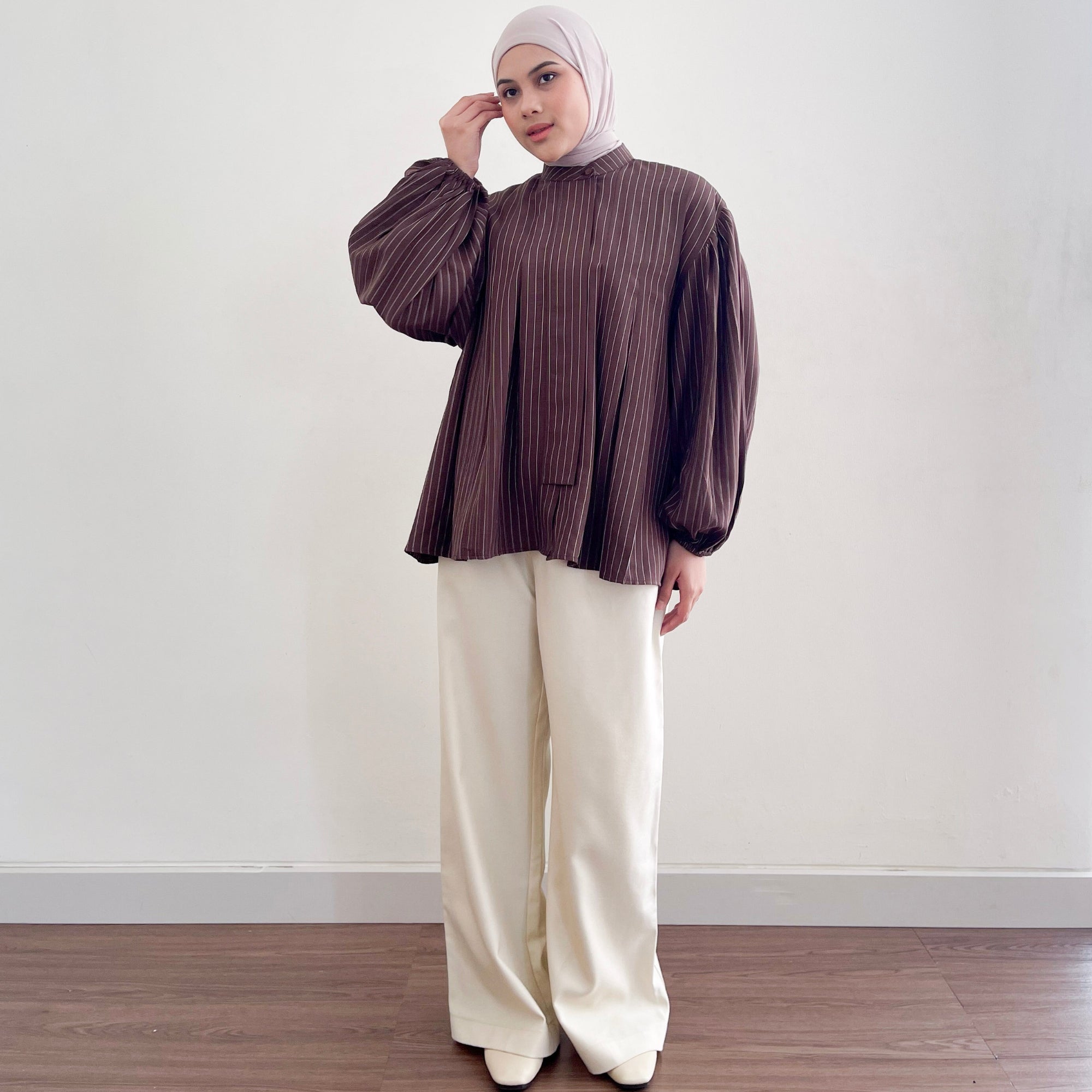 Image of Eclemix Top Naia | Atasan Blouse Wanita Stripe Lengan Balon Korean Style