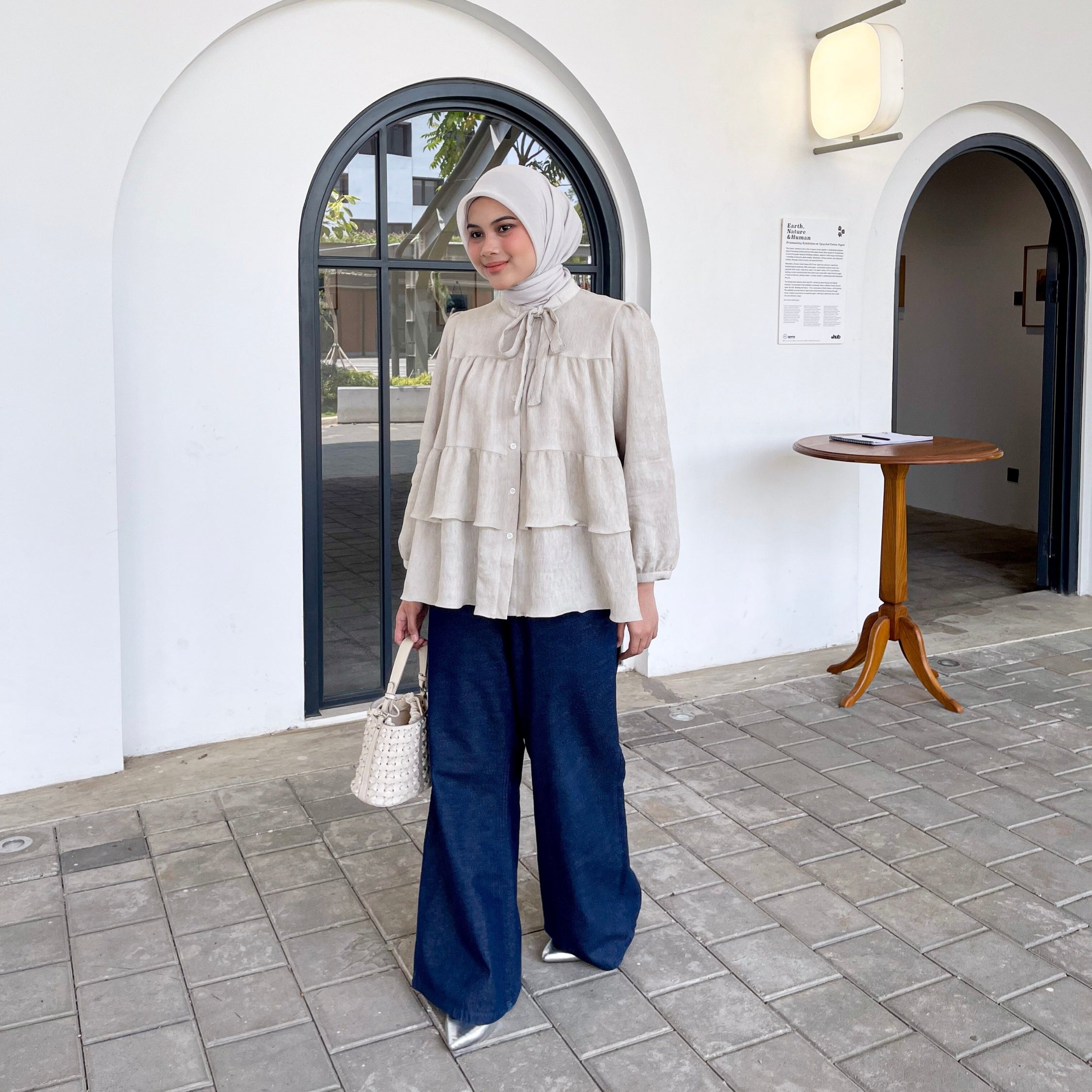 Image of Eclemix Top Vaia - Blouse Pleats Ruffle Lengan Balon Anti Kusut