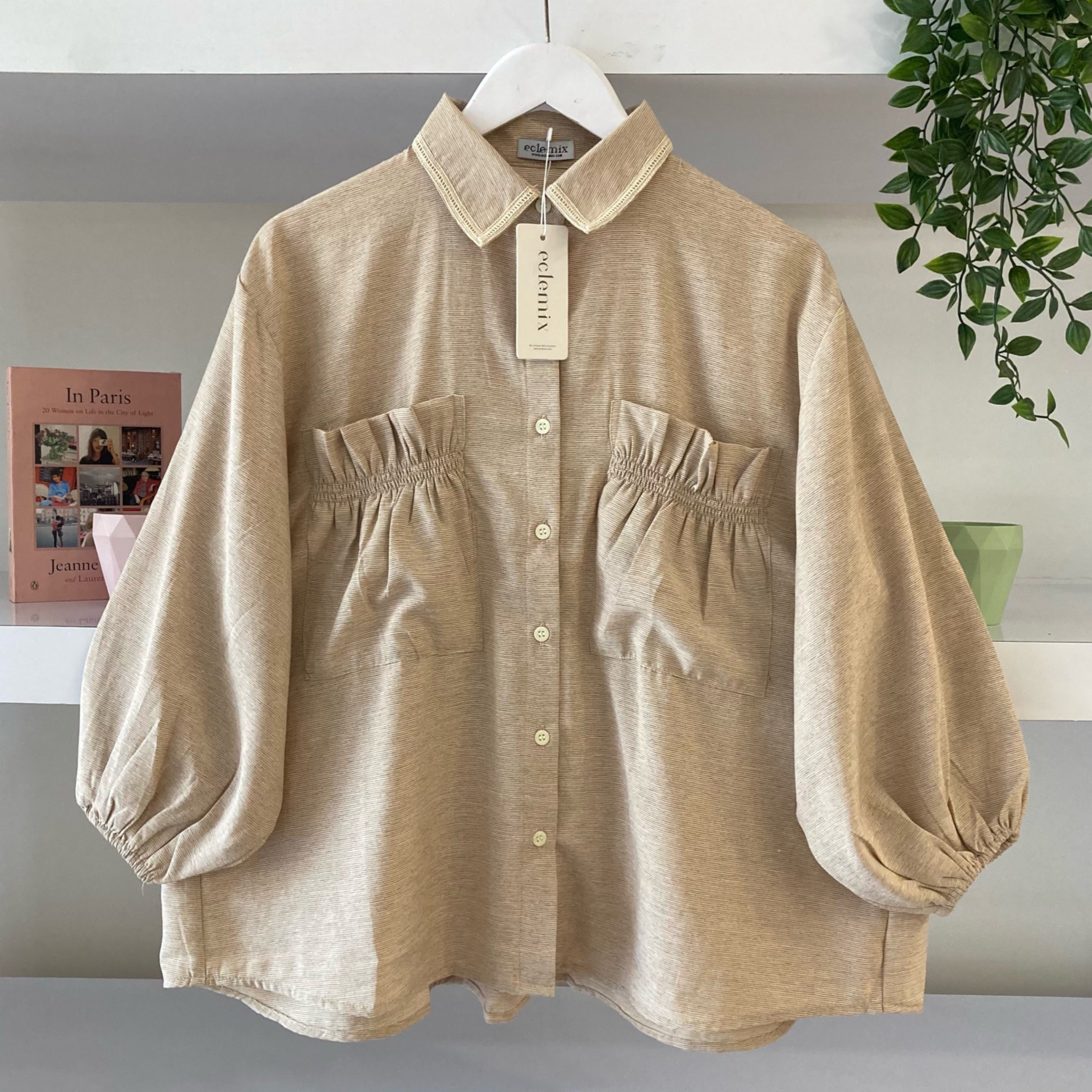 Eclemix Top Yumana | Atasan Wanita Kemeja Daily Basic Saku Loose