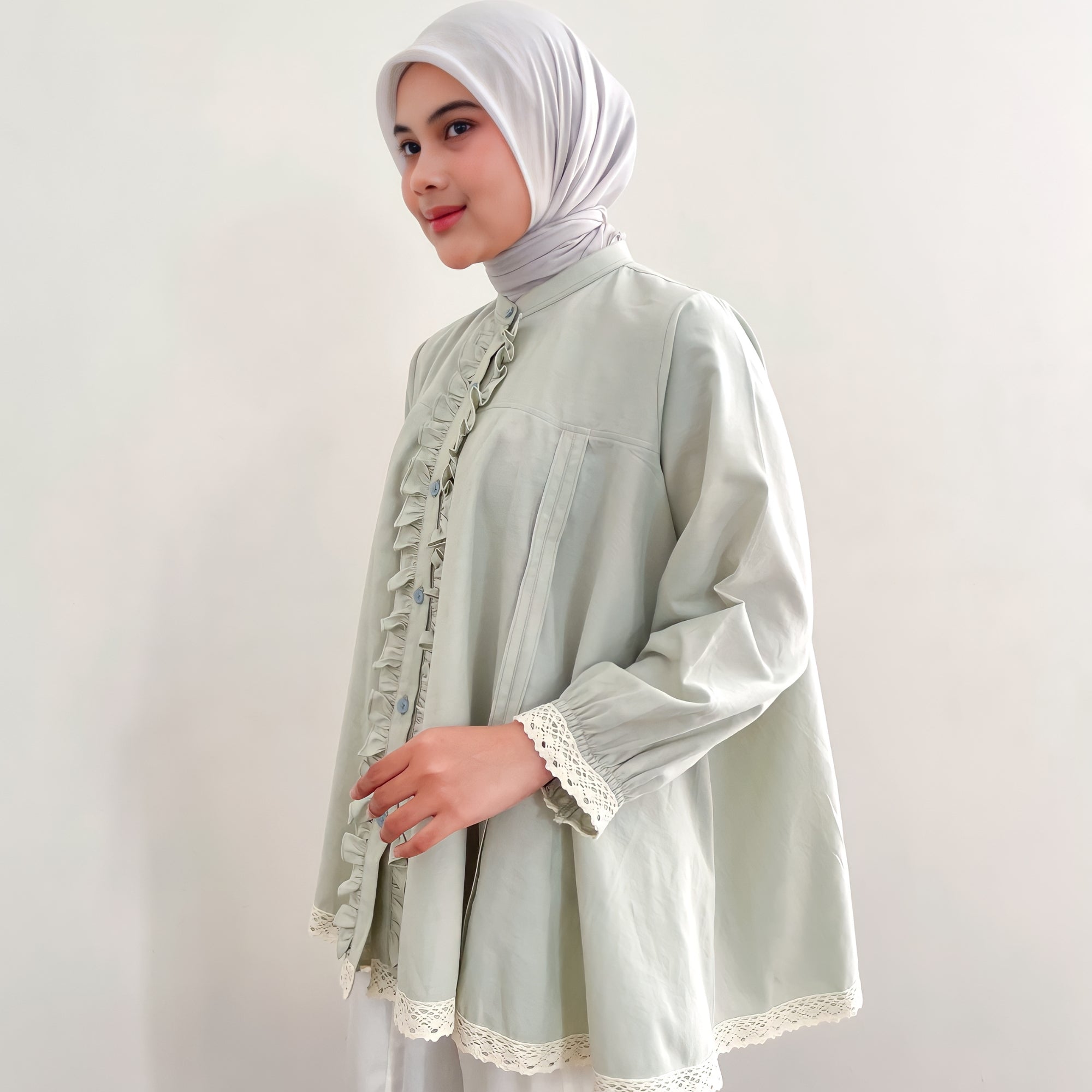 Image of Eclemix Top Seora | Atasan Blouse Wanita Ruffle Full Kancing Katun Oxford