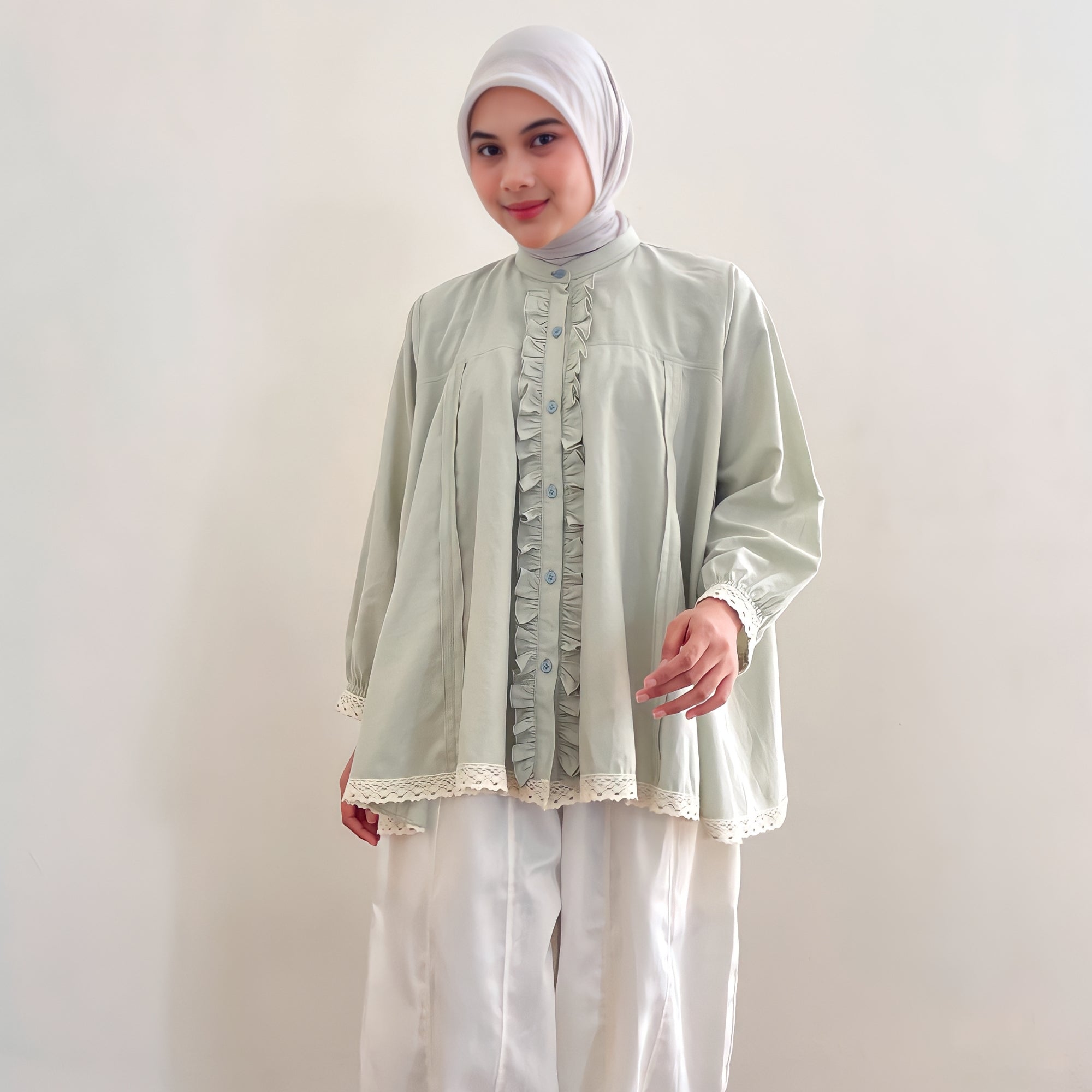 Image of Eclemix Top Seora | Atasan Blouse Wanita Ruffle Full Kancing Katun Oxford