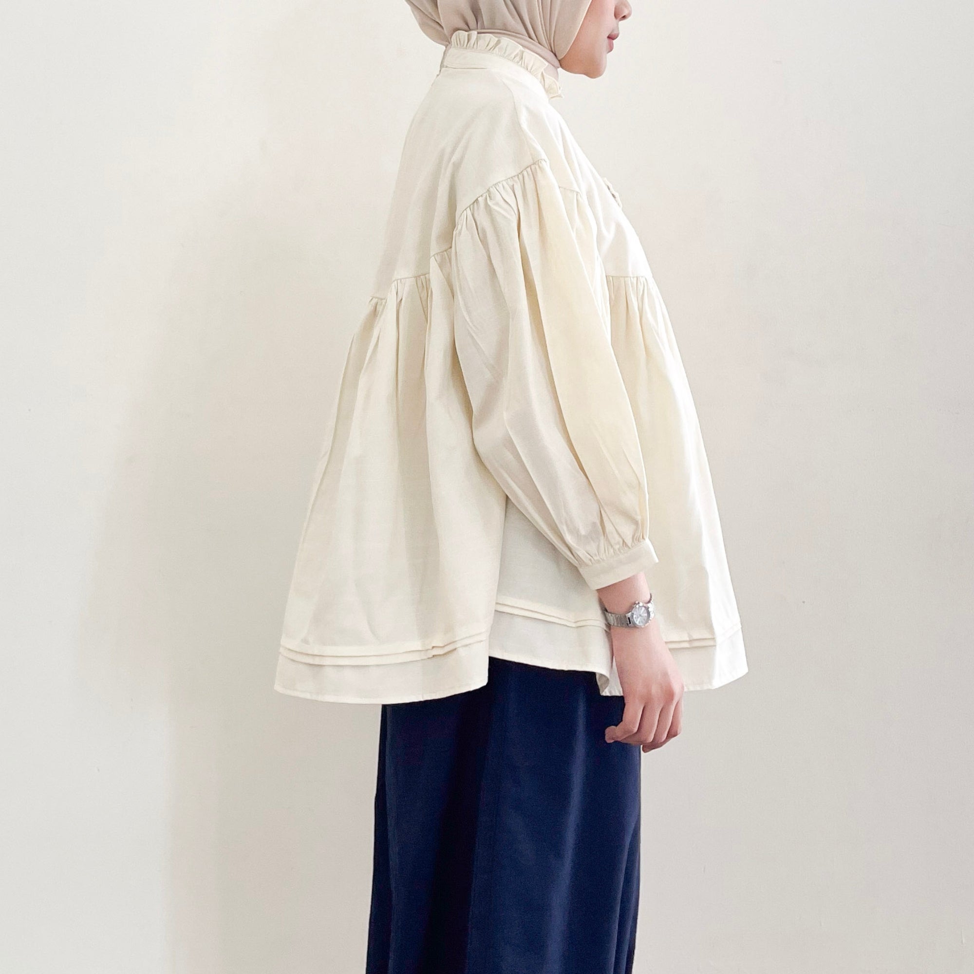 Image of Eclemix Top Rosella | Blouse Wanita Babydoll Lengan Balon Aksen Bunga