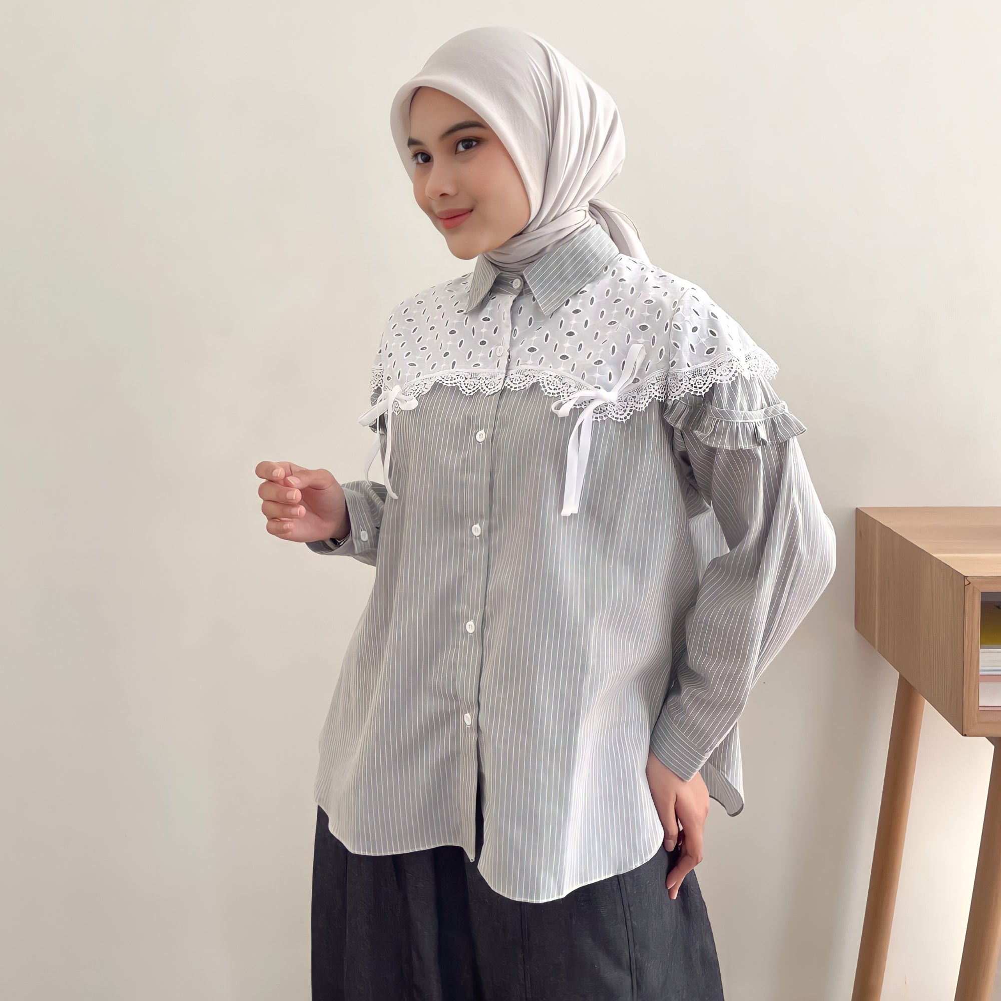 Image of Eclemix Top Ailiya atasan wanita kemeja stripe mix prada daily detail produk