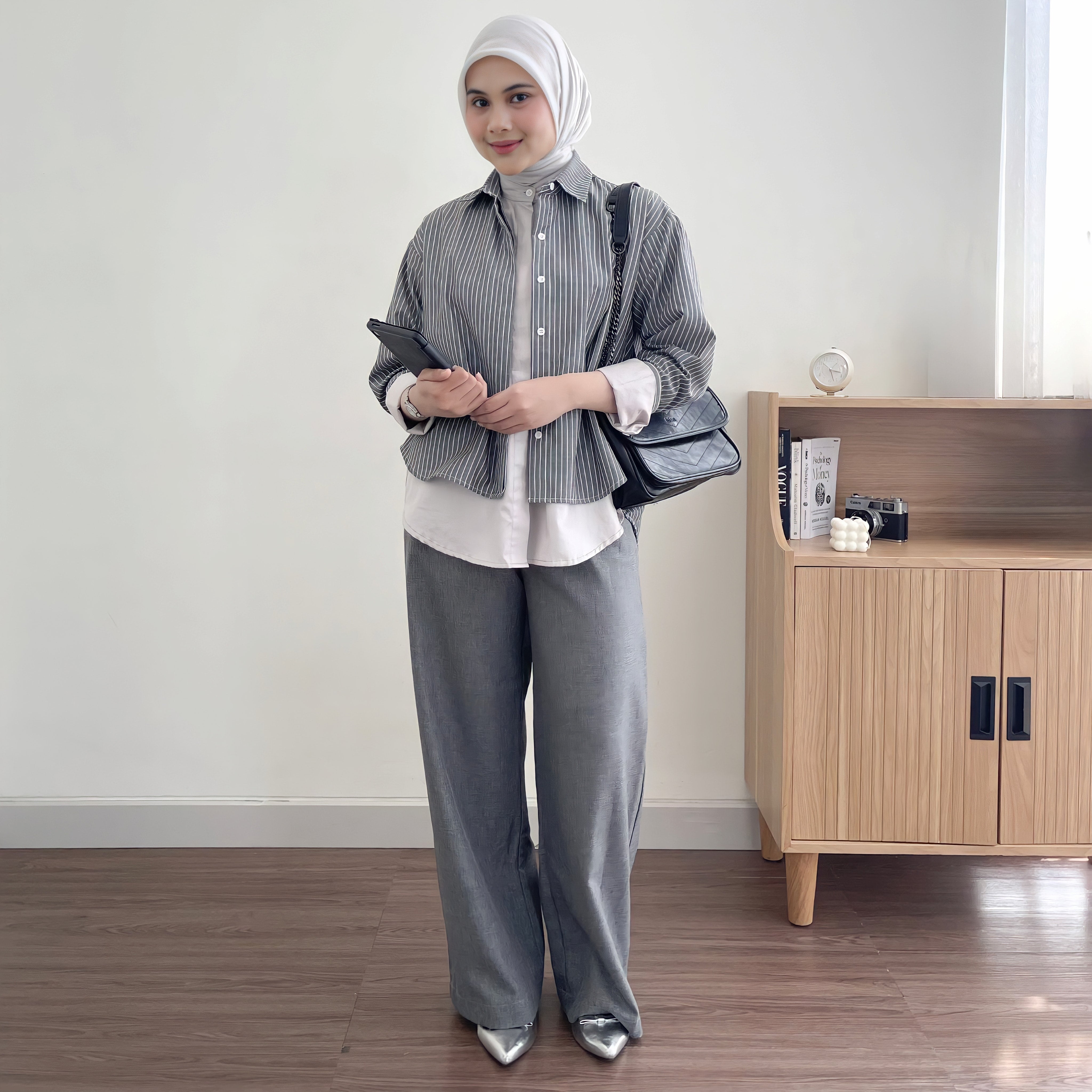 Image of Eclemix Top Ananta | Kemeja Wanita Oversized Twotone Layer Stripes