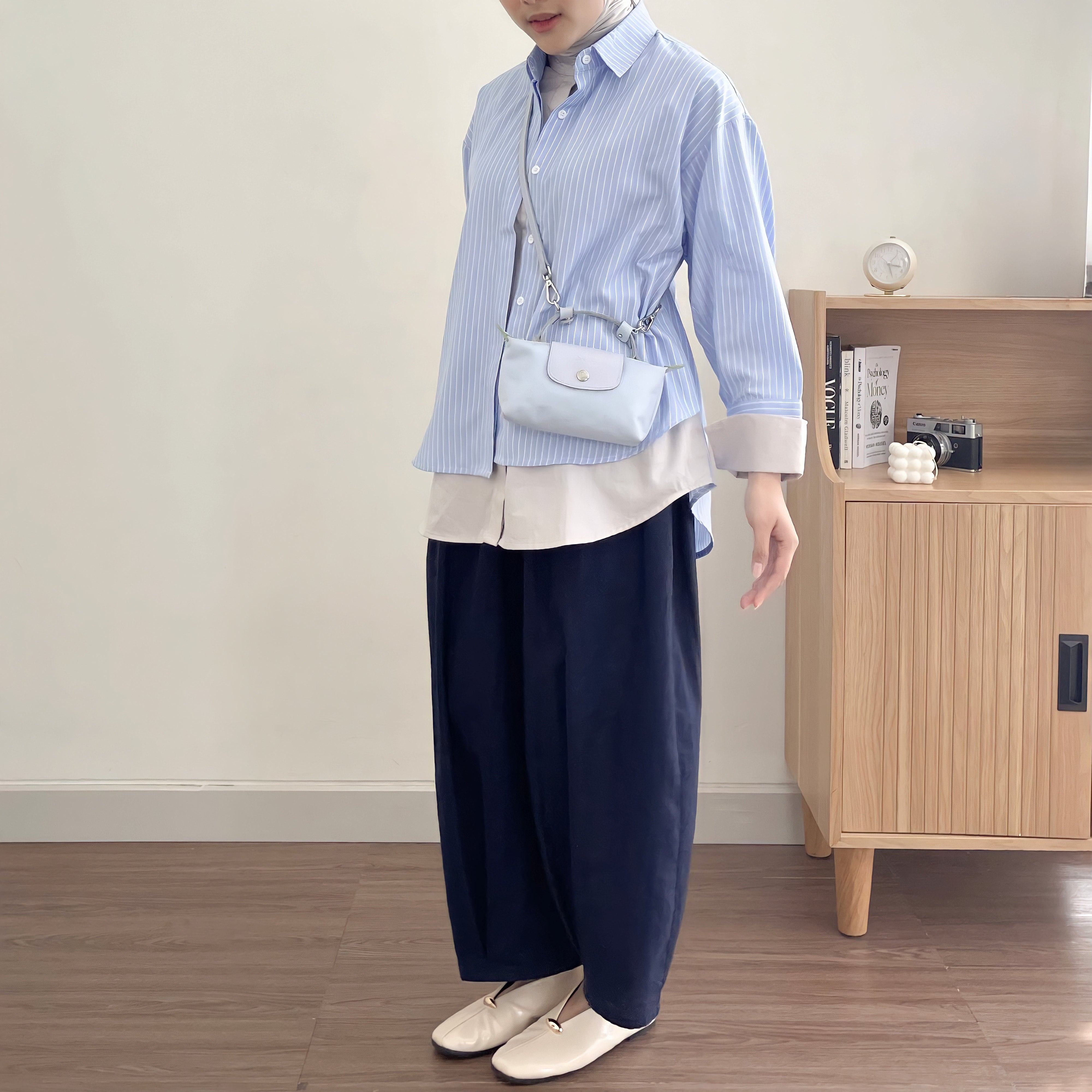 Image of Eclemix Top Ananta | Kemeja Wanita Oversized Twotone Layer Stripes