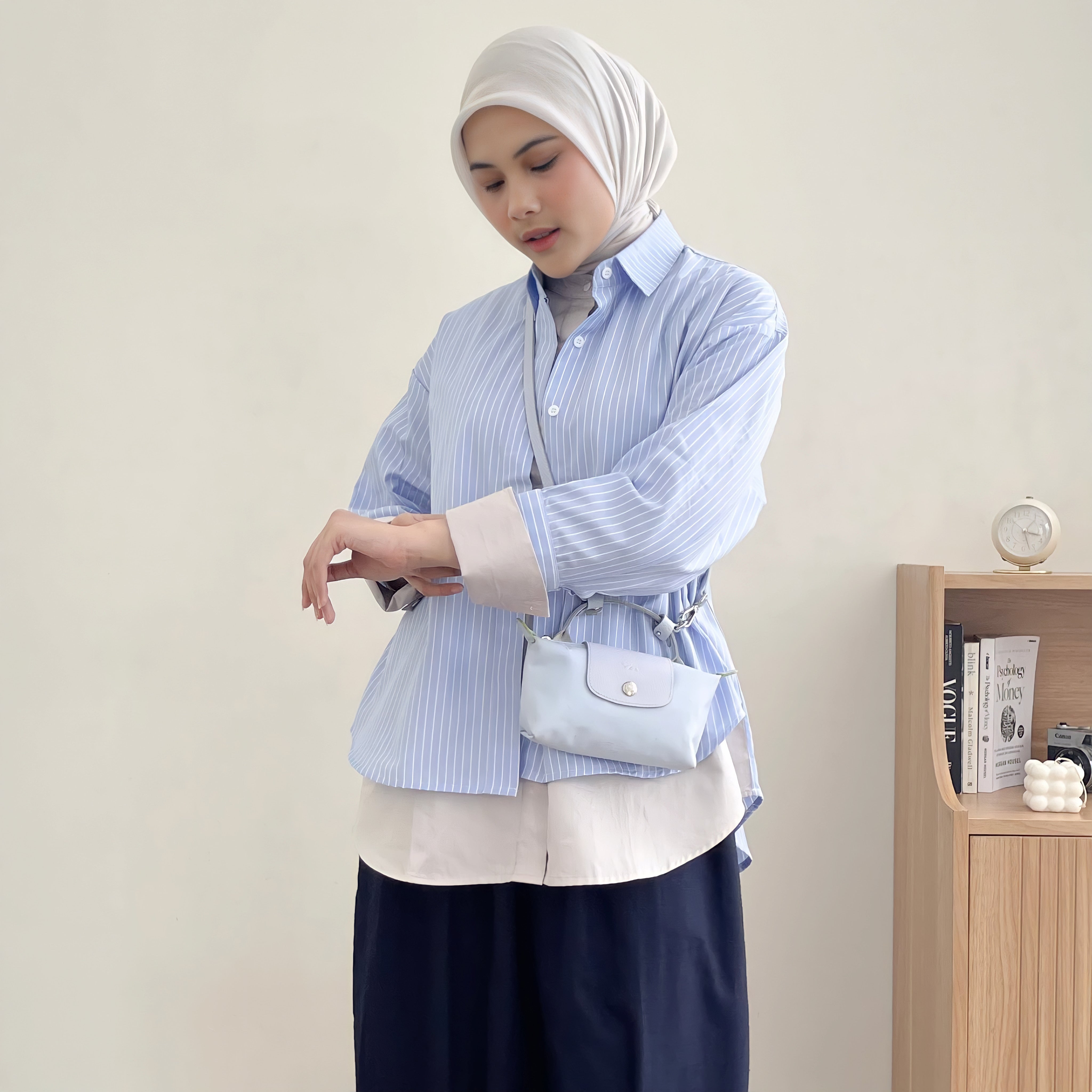 Image of Eclemix Top Ananta | Kemeja Wanita Oversized Twotone Layer Stripes
