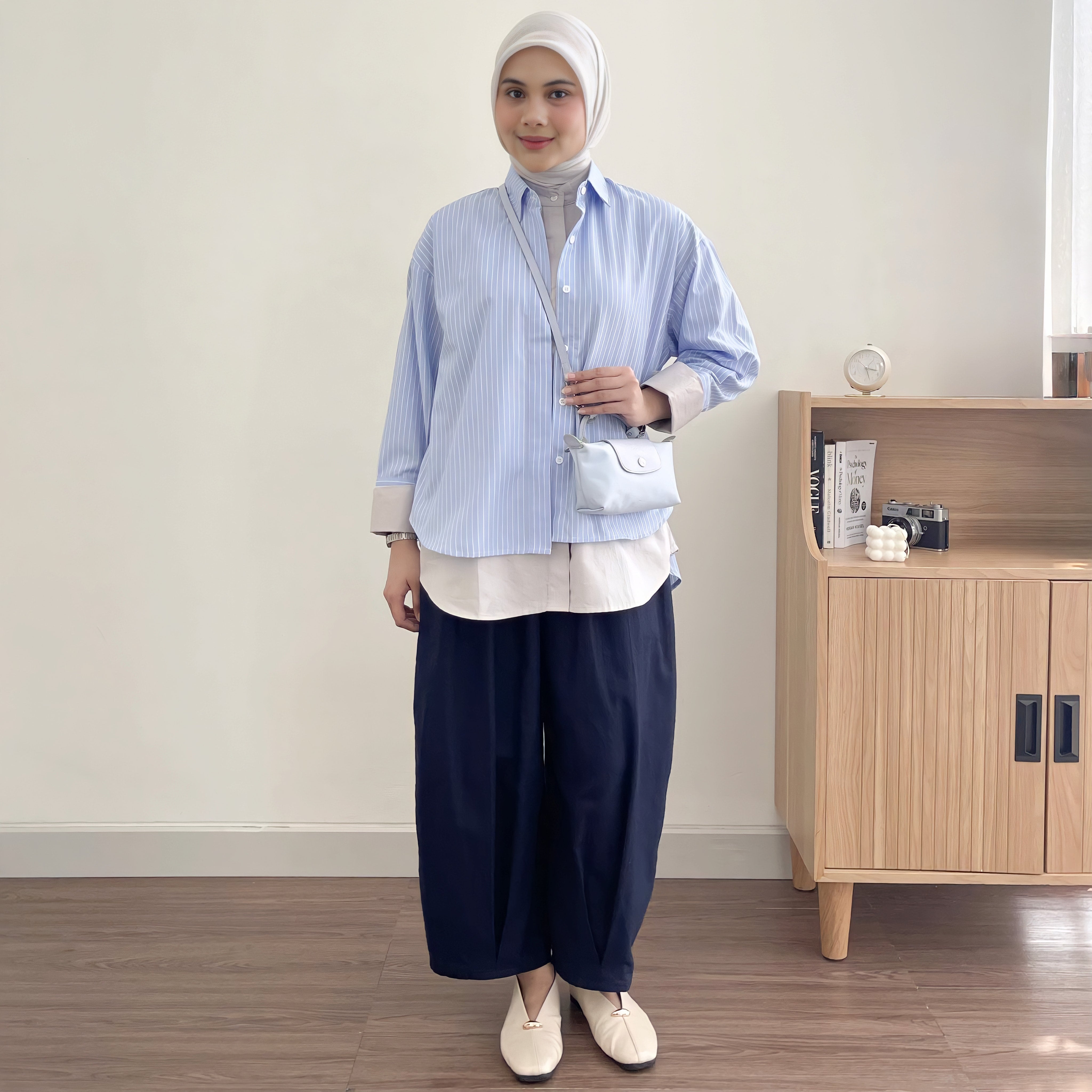 Image of Eclemix Top Ananta | Kemeja Wanita Oversized Twotone Layer Stripes