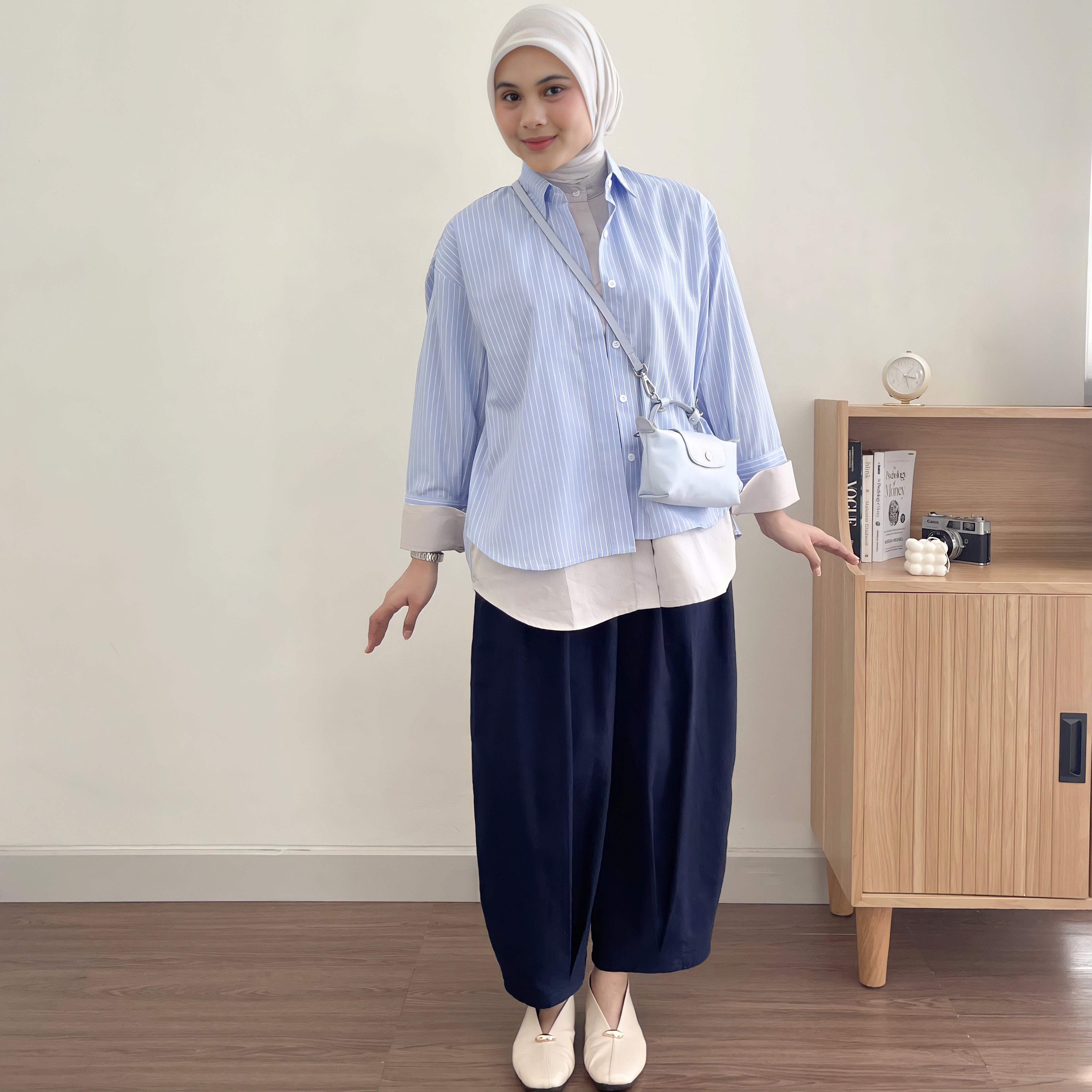 Image of Eclemix Top Ananta | Kemeja Wanita Oversized Twotone Layer Stripes