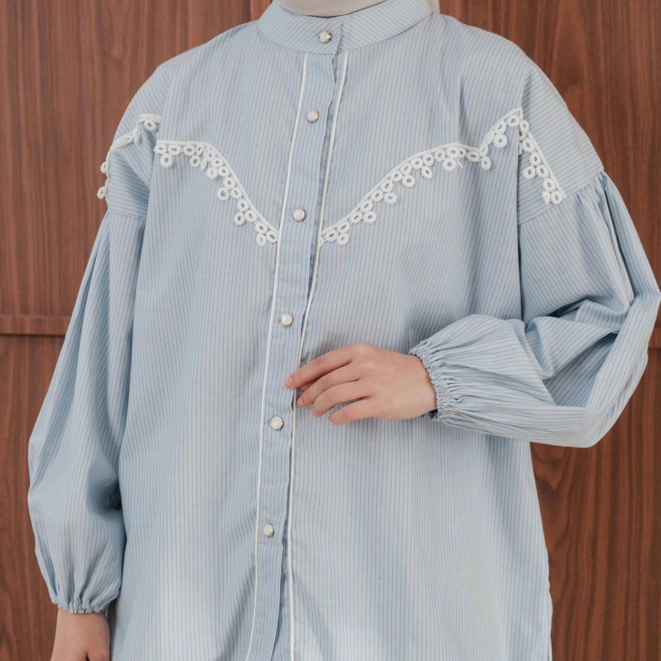 Image of Eclemix Blouse Stripe Lace Premium Busui Friendly Korean Style Top Calla