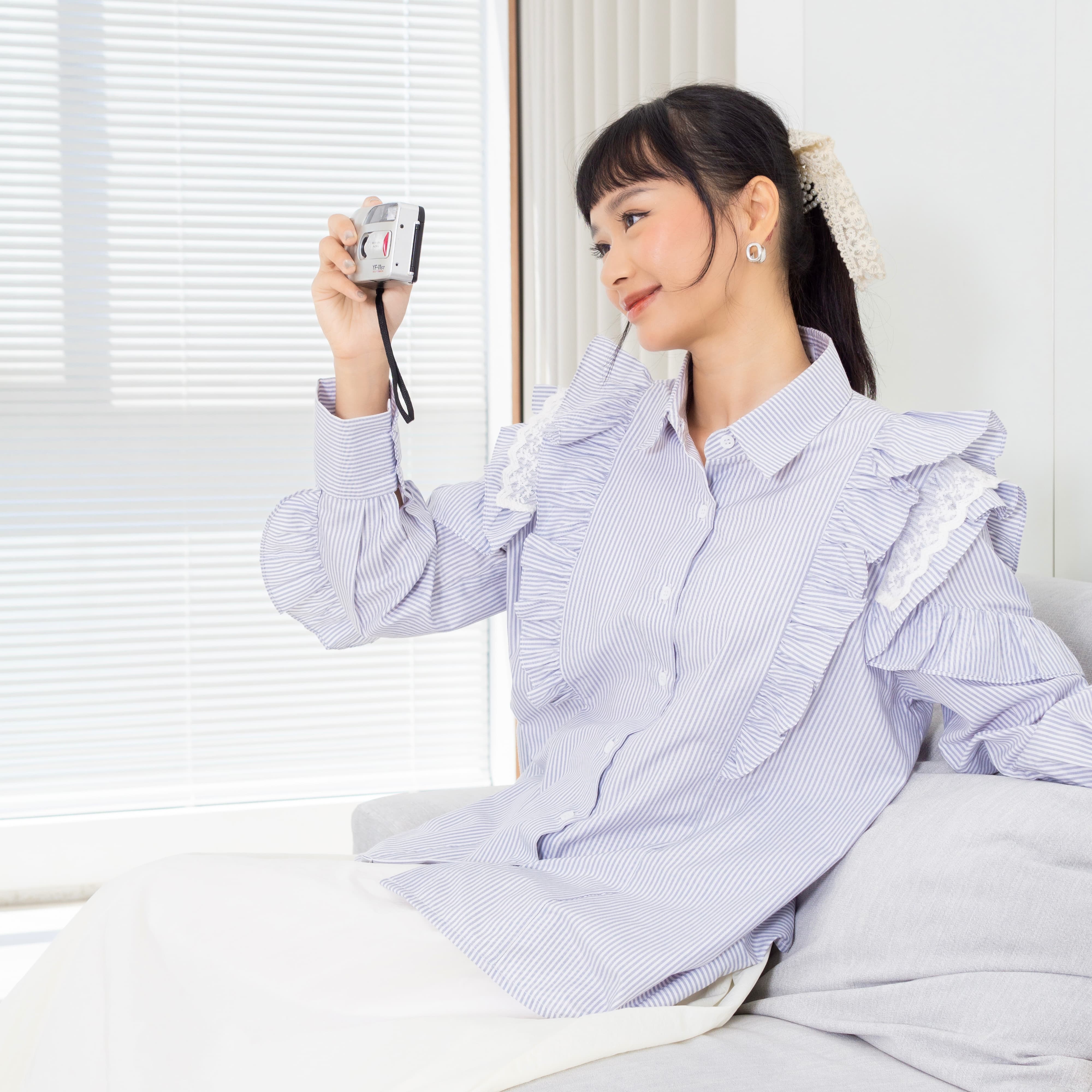 Image of Eclemix Top Kimiko | Atasan Wanita Blouse Ruffle Motif Stripe