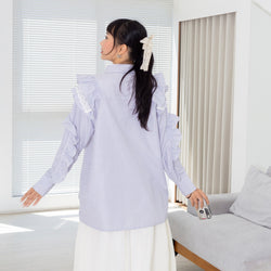 Image of Eclemix Top Kimiko | Atasan Wanita Blouse Ruffle Motif Stripe