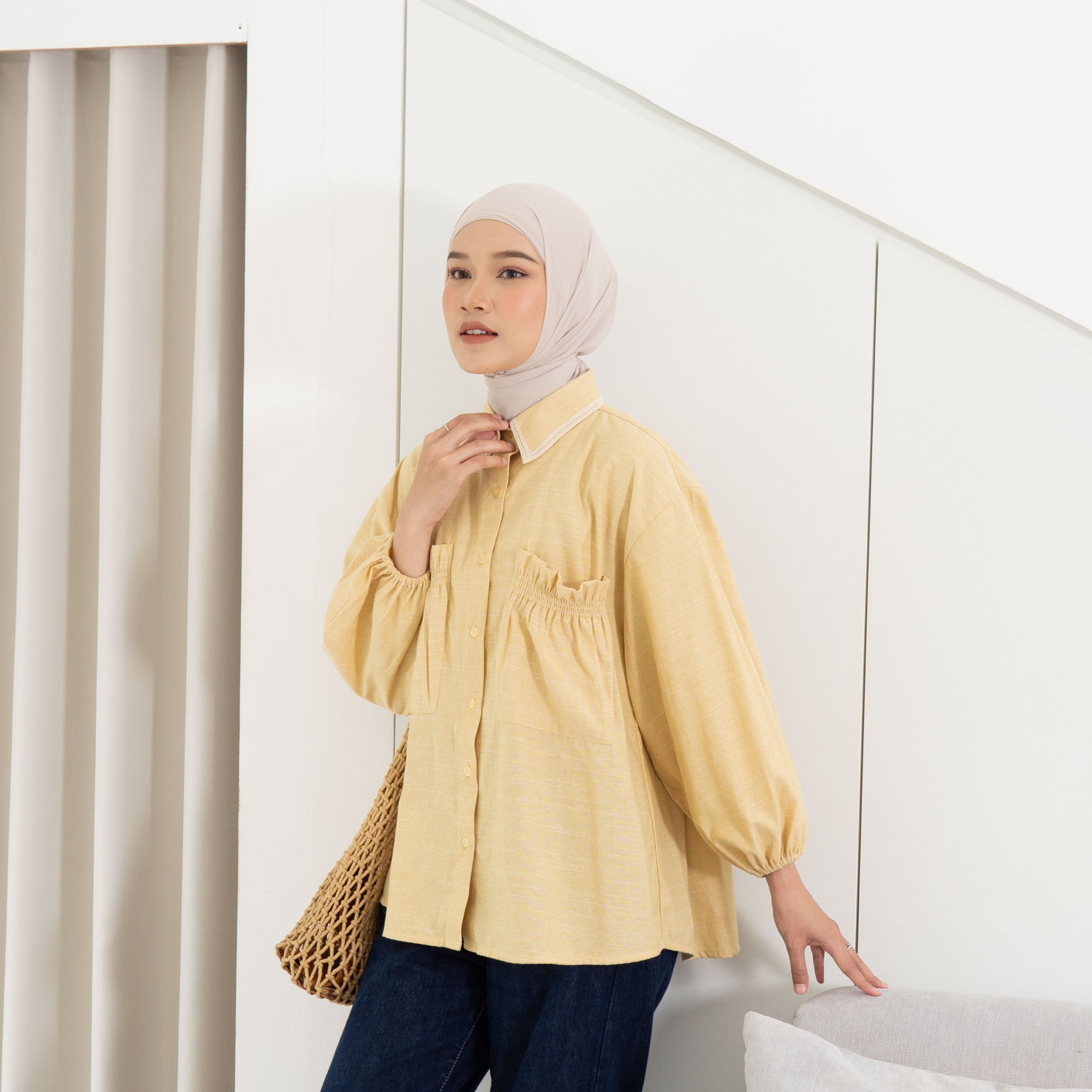 Eclemix Top Yumana | Atasan Wanita Kemeja Daily Basic Saku Loose