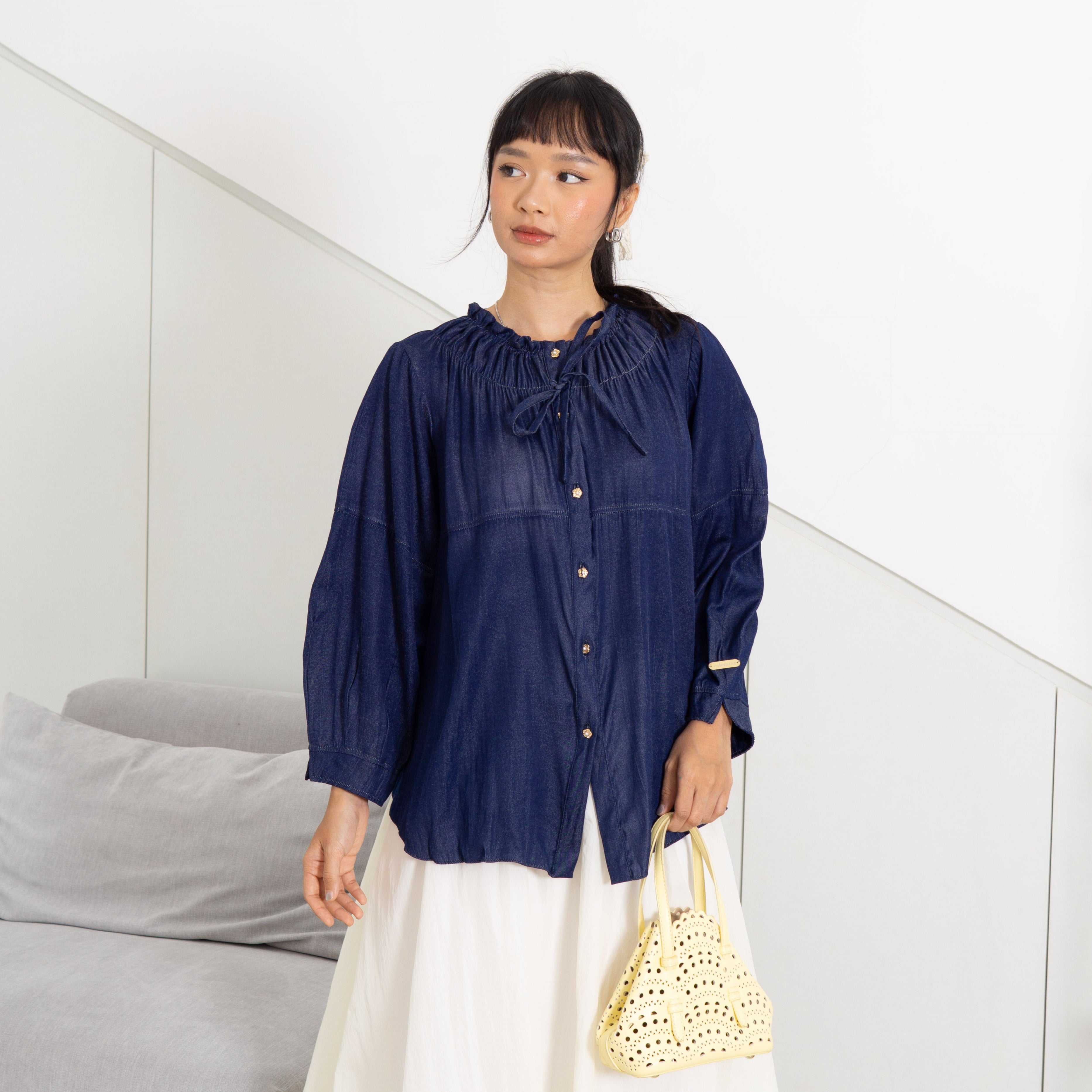 Eclemix Top Unwind | Atasan Wanita Blouse Polos Ruffle Tali