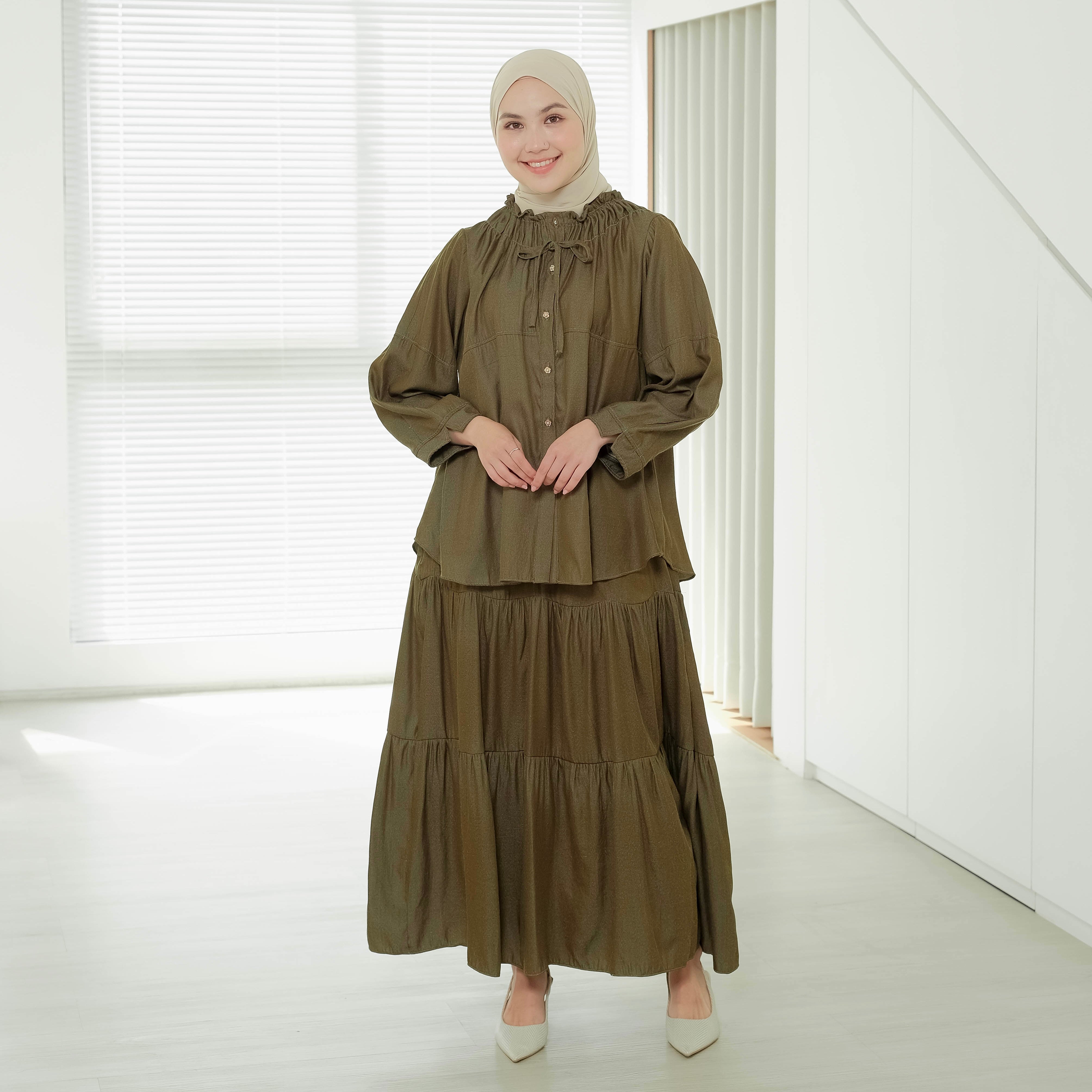 Image of Eclemix Skirt Unwind | Rok Basic Panjang Wanita Bahan Denim Layer Flowy