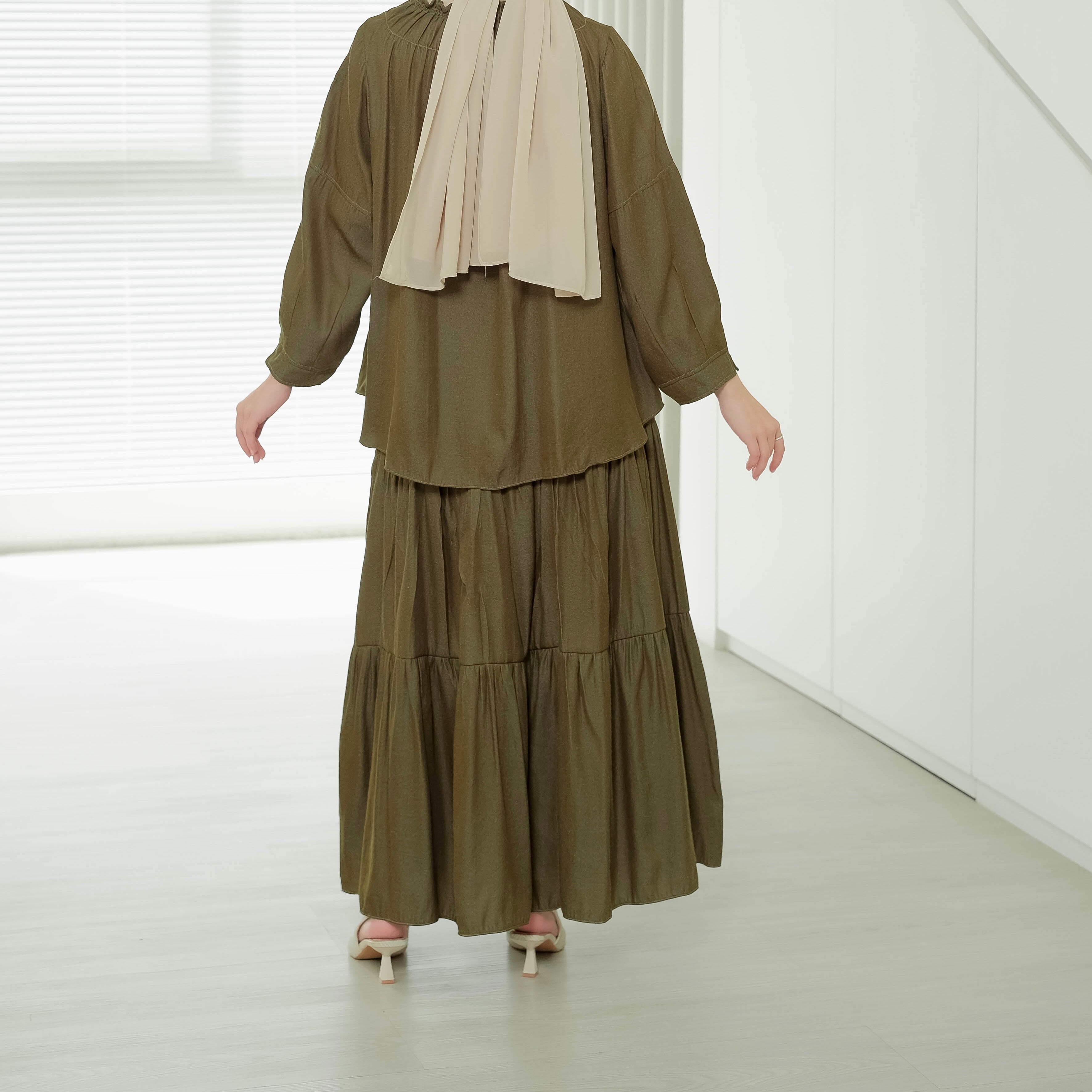 Image of Eclemix Skirt Unwind | Rok Basic Panjang Wanita Bahan Denim Layer Flowy