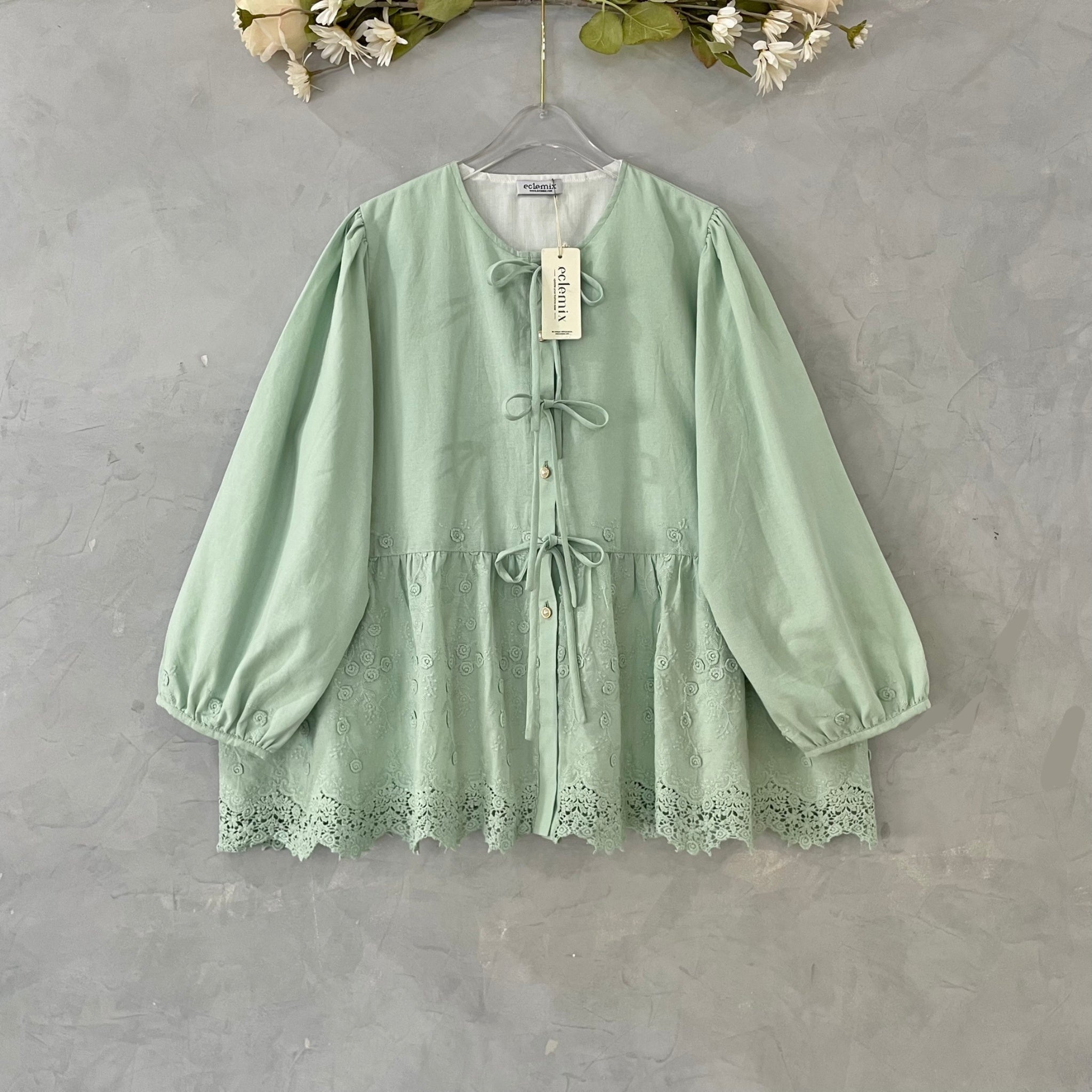 Eclemix Top Omari | Atasan Wanita Kancing Depan Bowtie Pita
