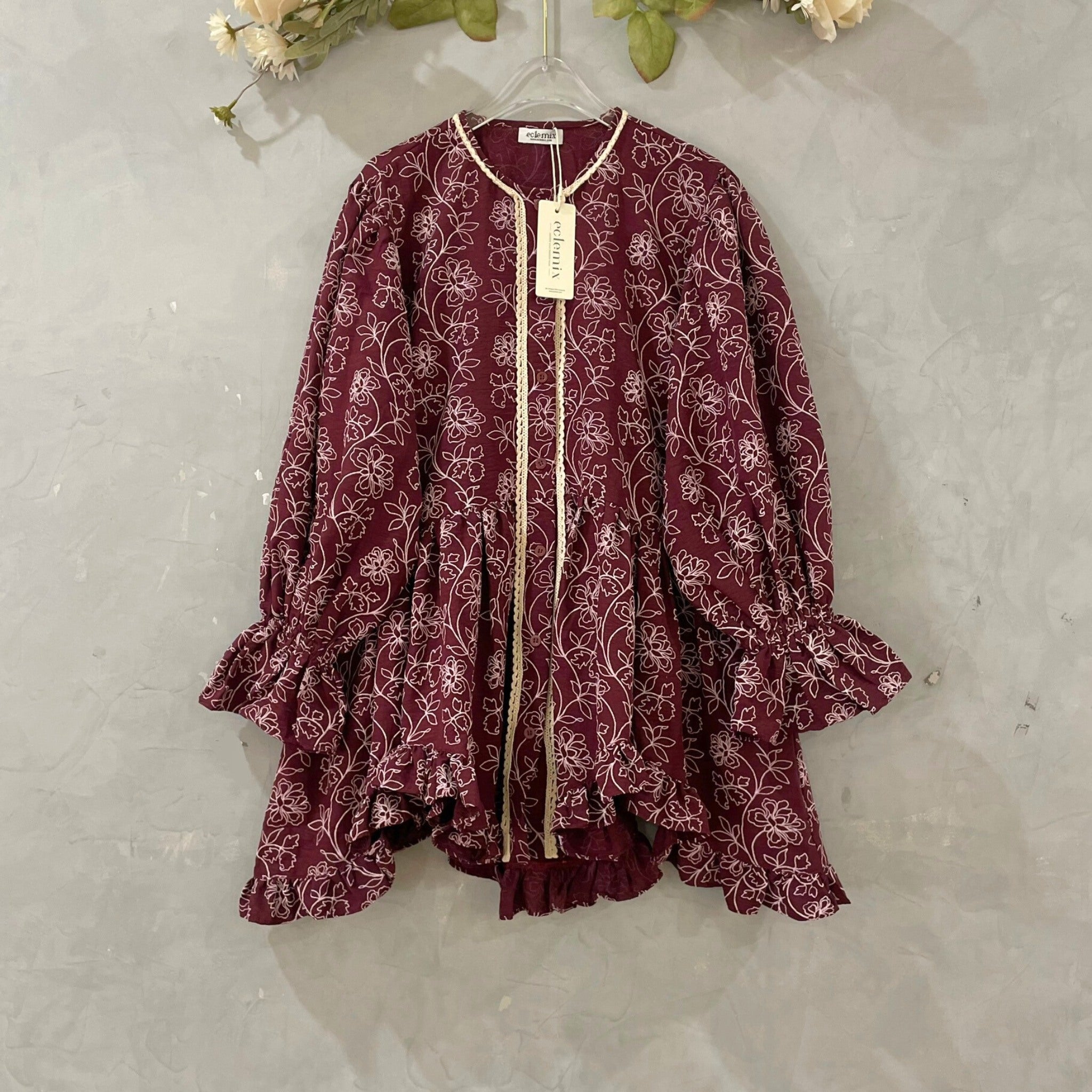Eclemix Top Hyona | Atasan Wanita Blouse Ruffle Lengan Balon