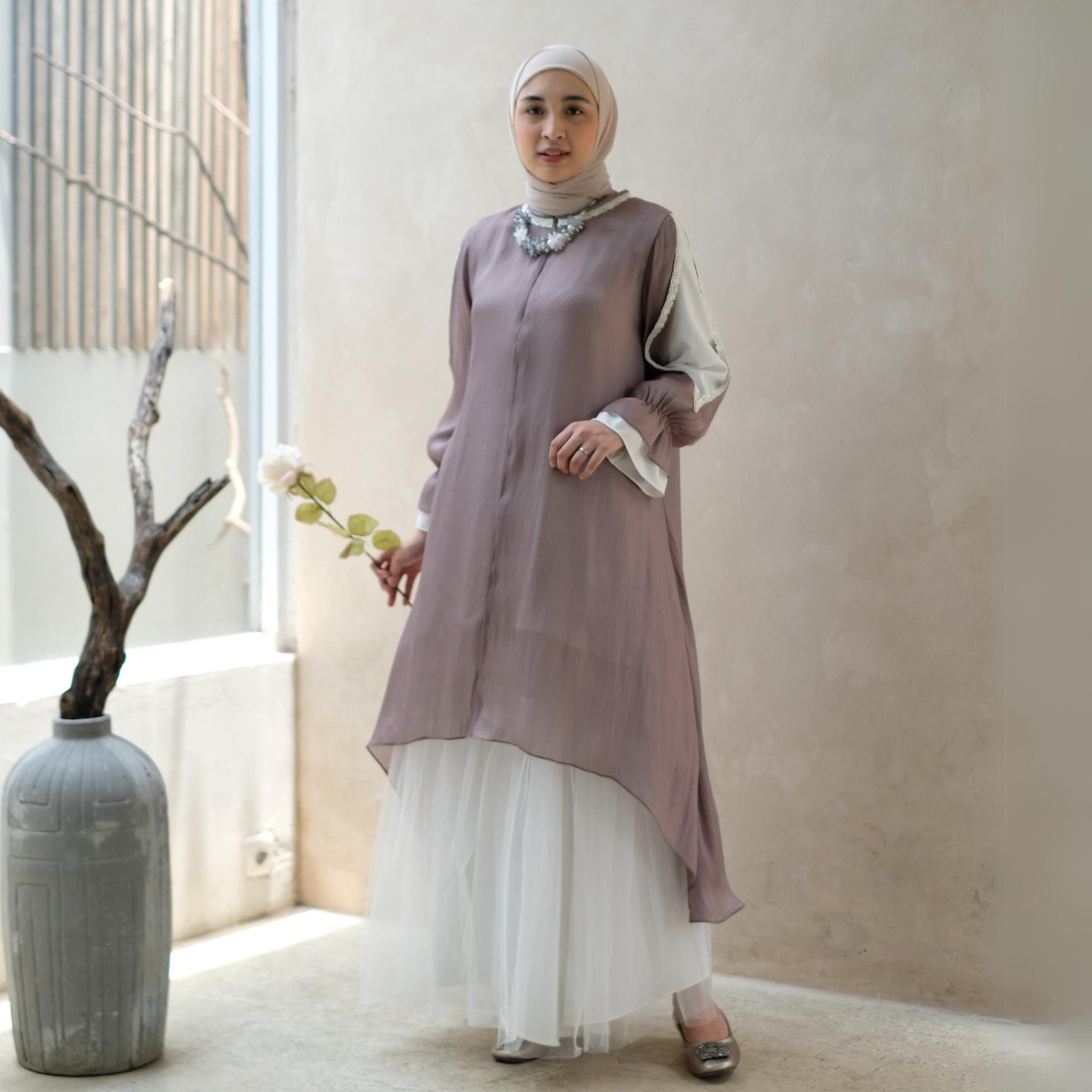 Eclemix Tunic Reya | Atasan Wanita Tunic Mewah Resleting Depan | Baju Pesta Kondangan