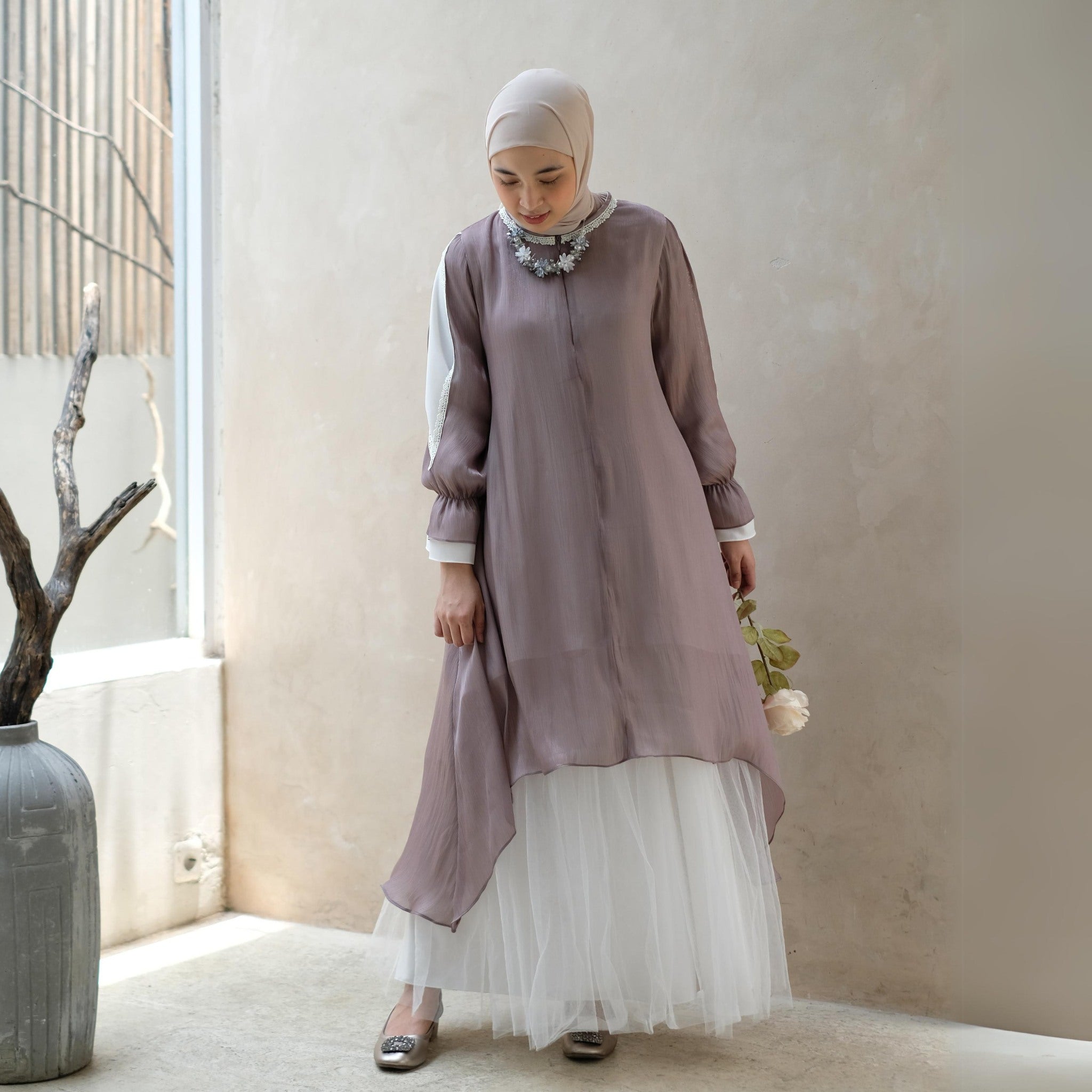 Eclemix Tunic Reya | Atasan Wanita Tunic Mewah Resleting Depan | Baju Pesta Kondangan