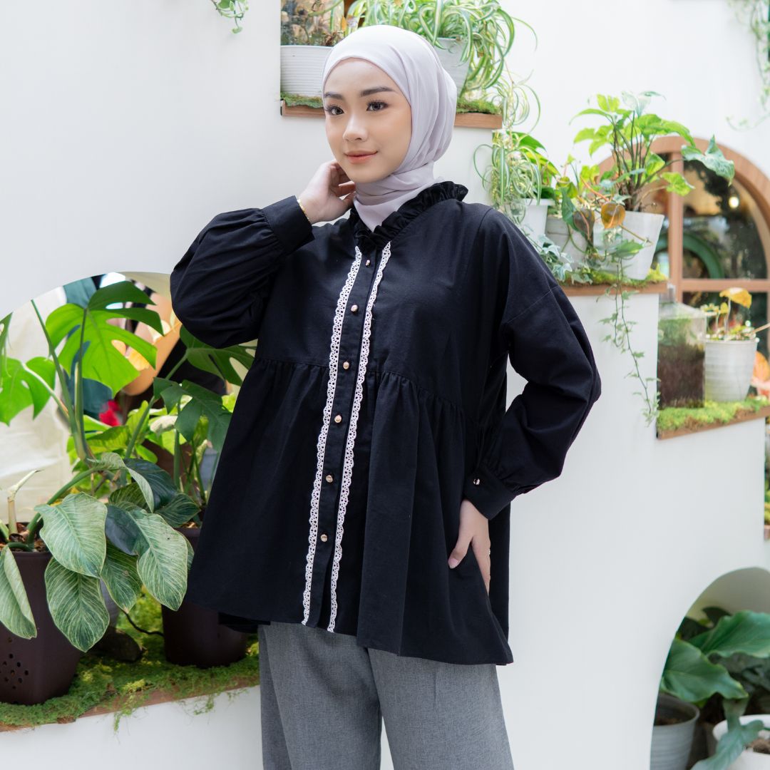 Image of Eclemix Top Elara | Atasan Wanita Blouse Polos Kerah Frill