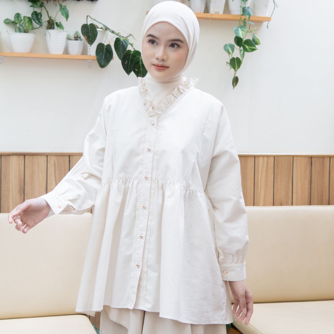 Image of Eclemix Top Elara | Atasan Wanita Blouse Polos Kerah Frill
