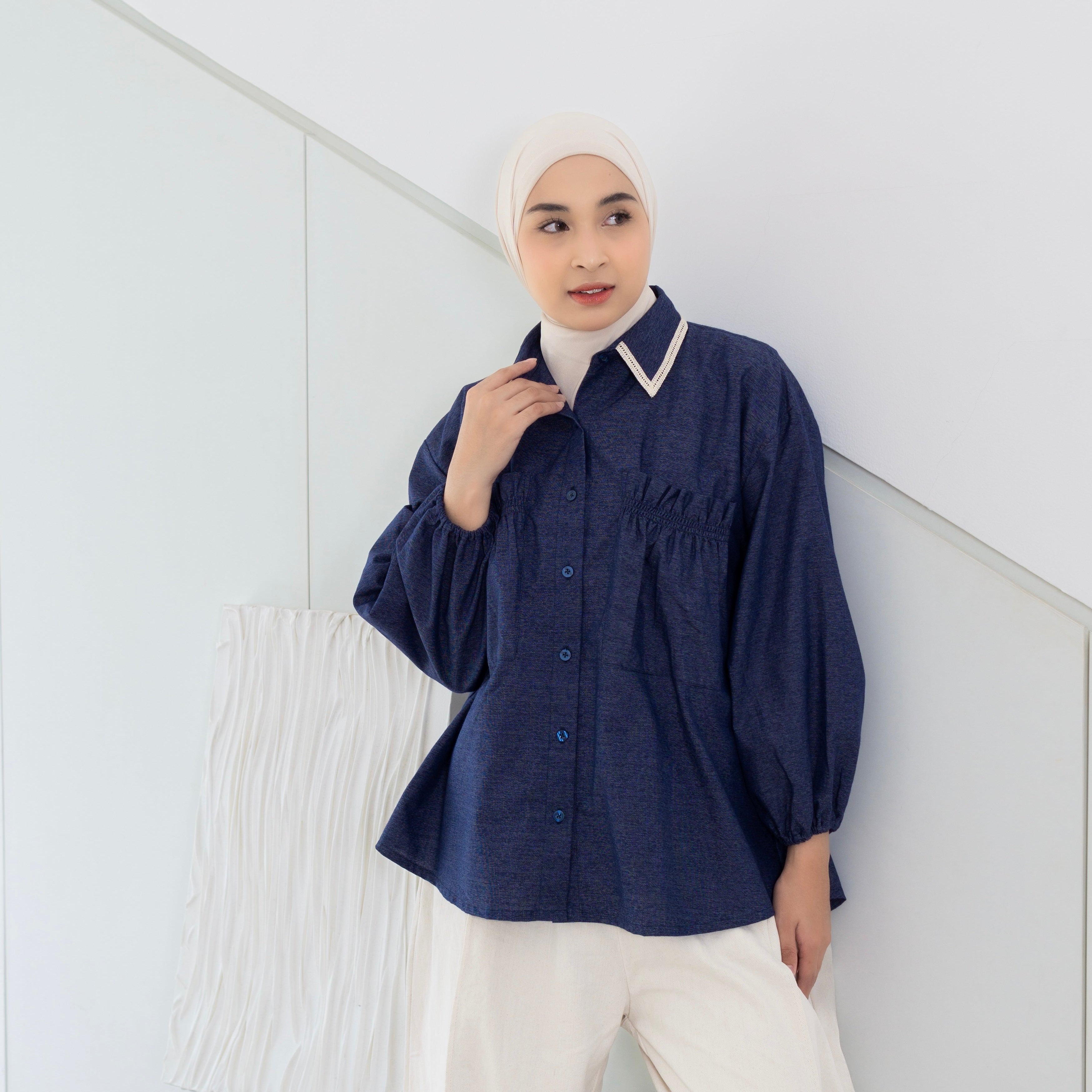 Eclemix Top Yumana | Atasan Wanita Kemeja Daily Basic Saku Loose