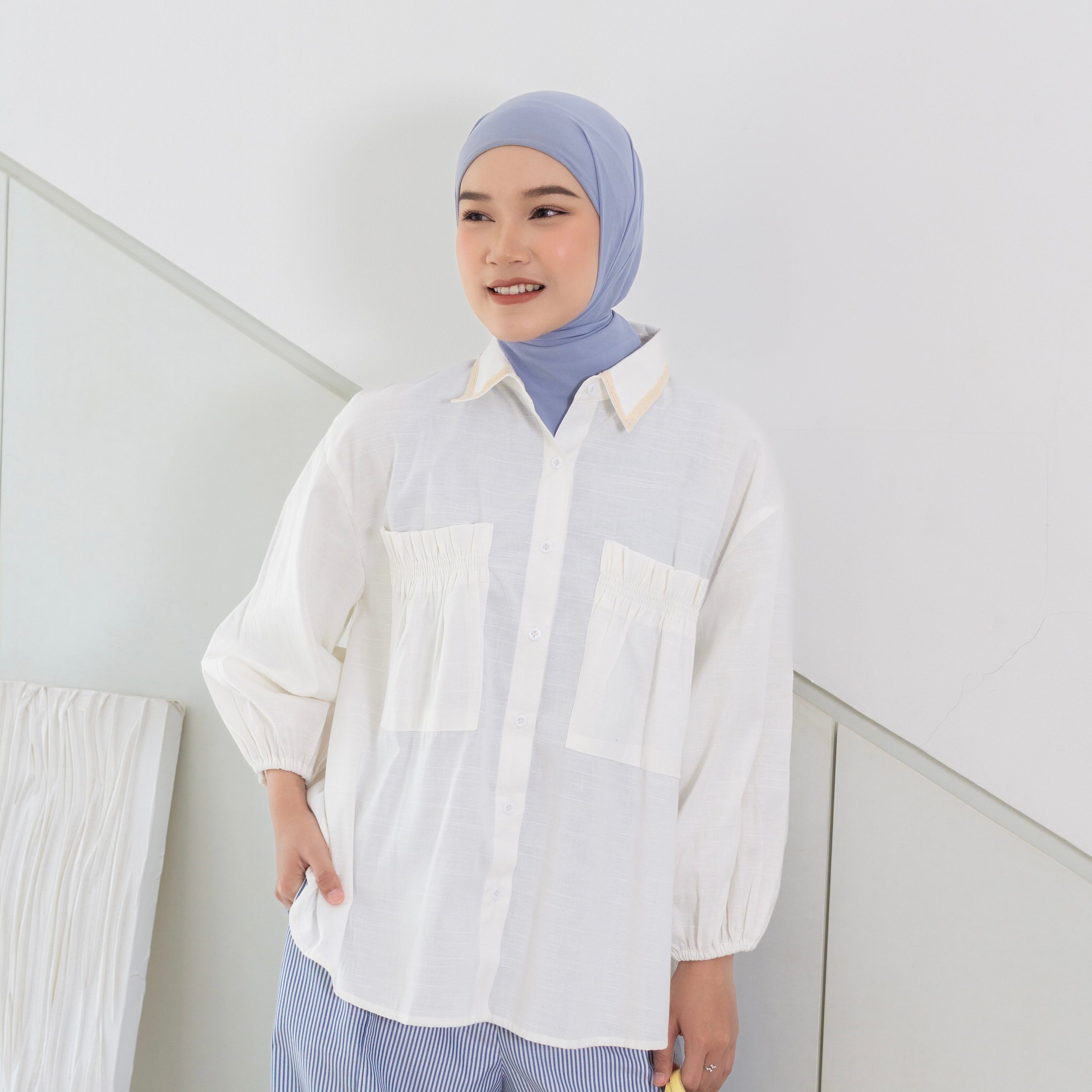 Eclemix Top Yumana | Atasan Wanita Kemeja Daily Basic Saku Loose