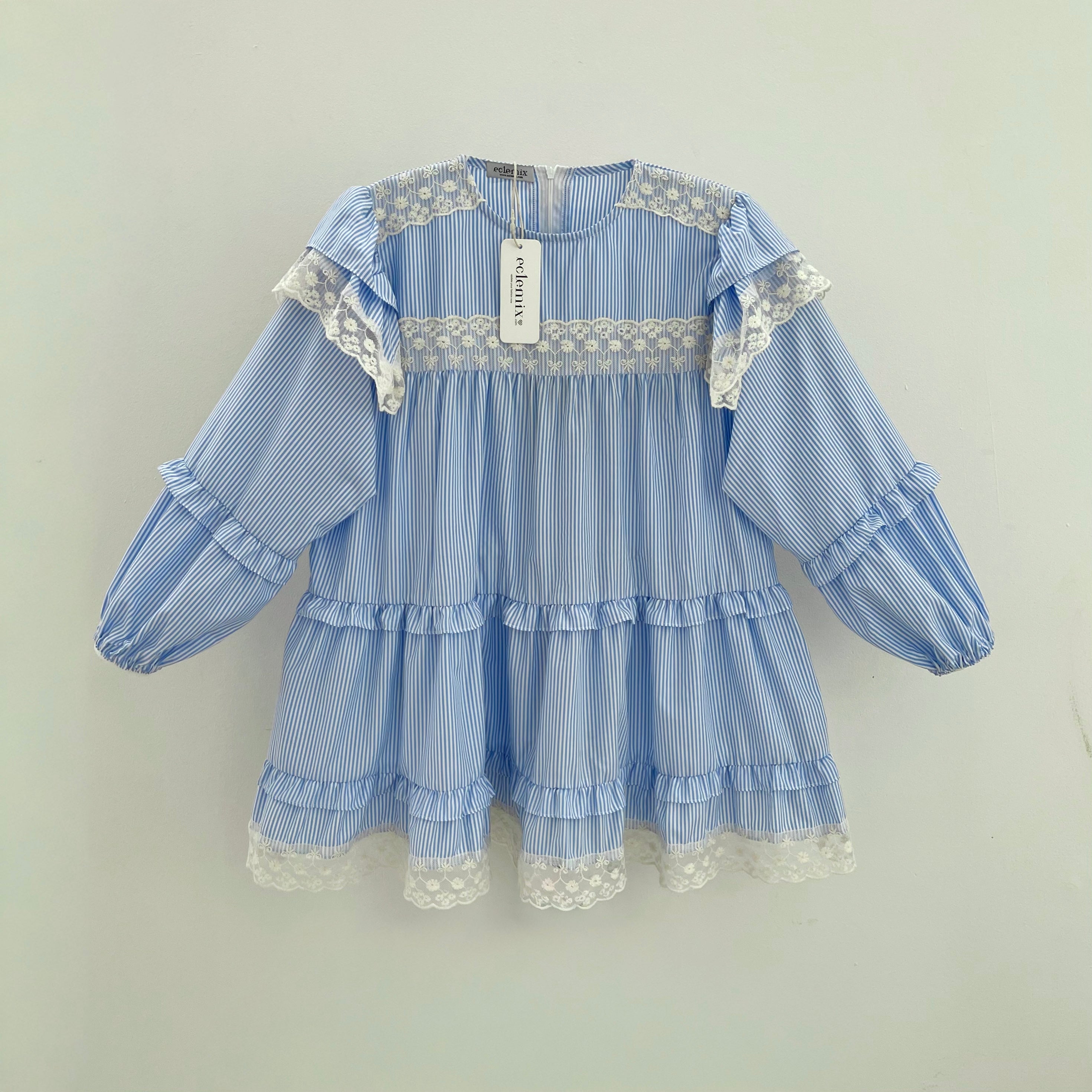 Image of Eclemix Top Nayona | Atasan Wanita Blouse Motif Stripes Renda Daily