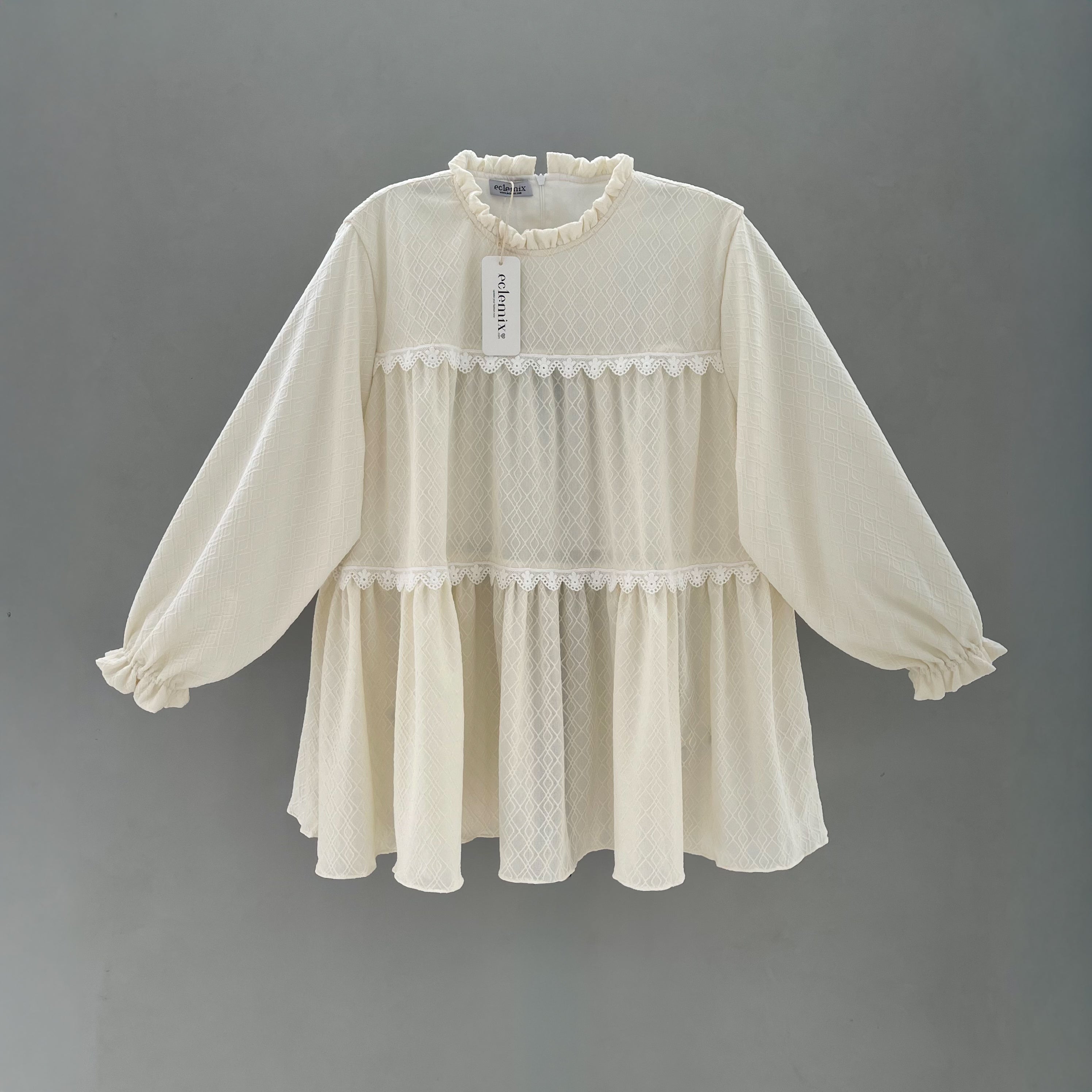 Image of Eclemix Top Orlina blouse tumpuk aksen renda detail bahan