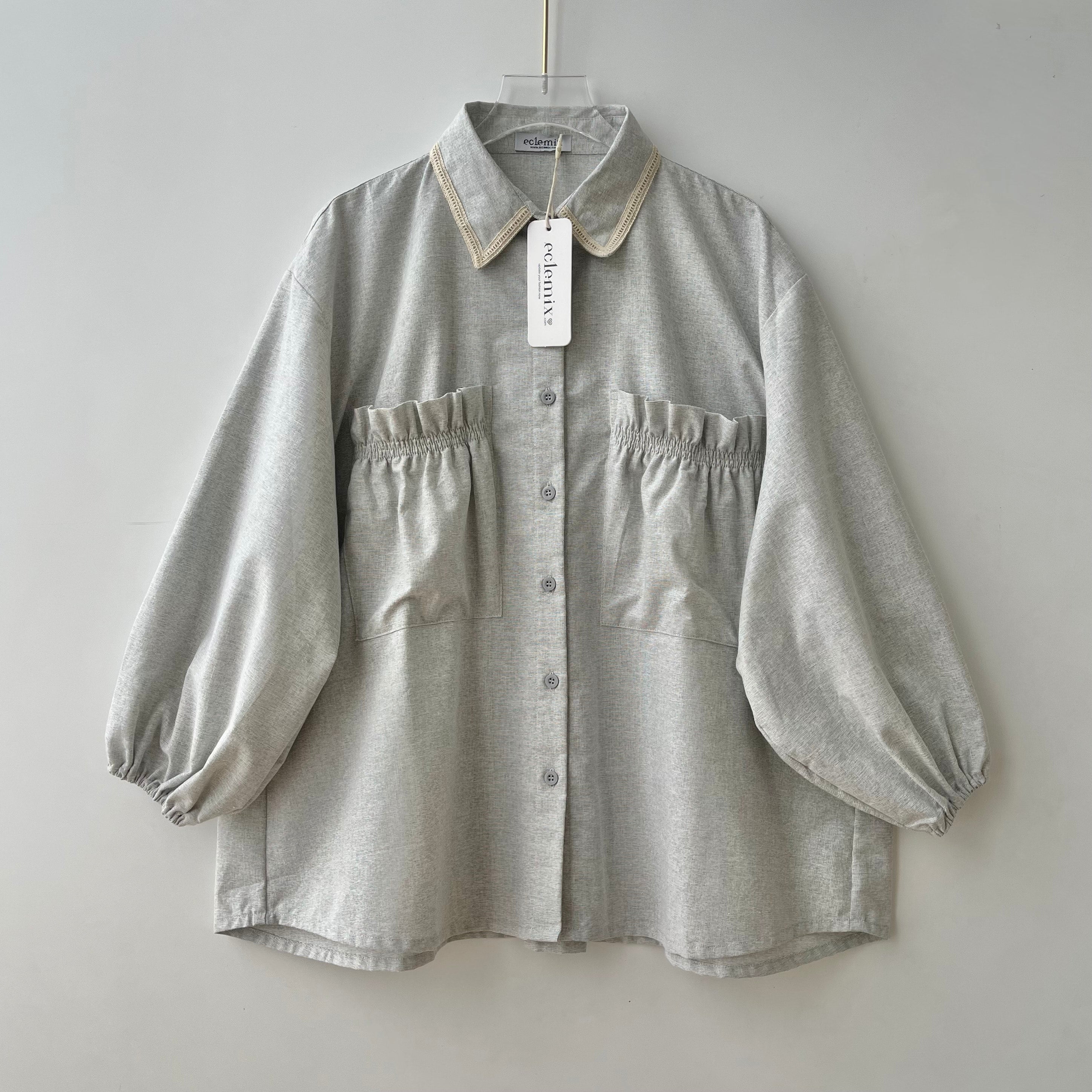 Eclemix Top Yumana | Atasan Wanita Kemeja Daily Basic Saku Loose