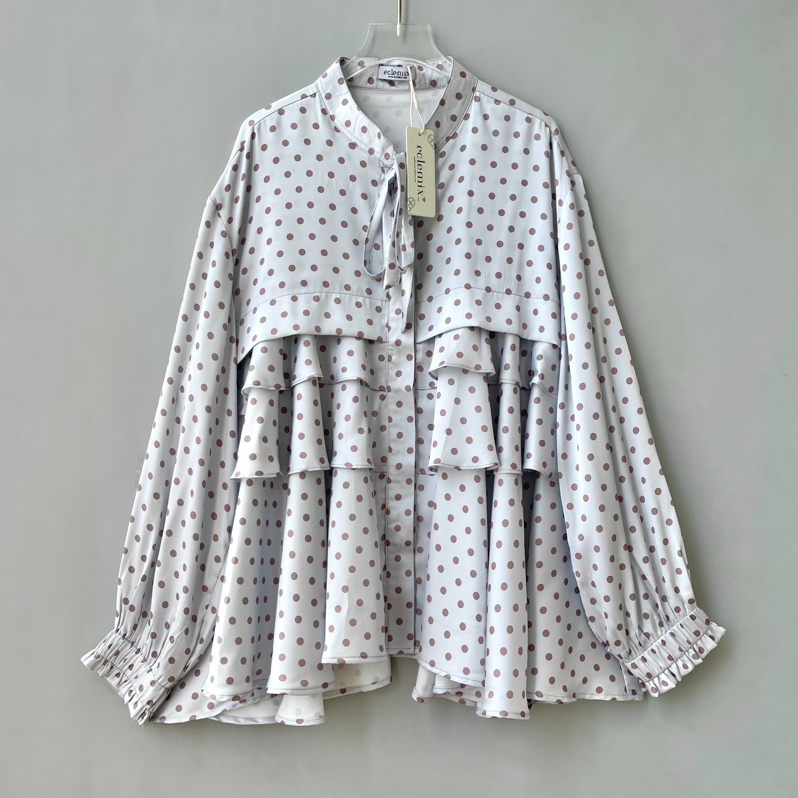 Image of Eclemix Top Sassi | Ruffle Blouse Polkadot Korean Style