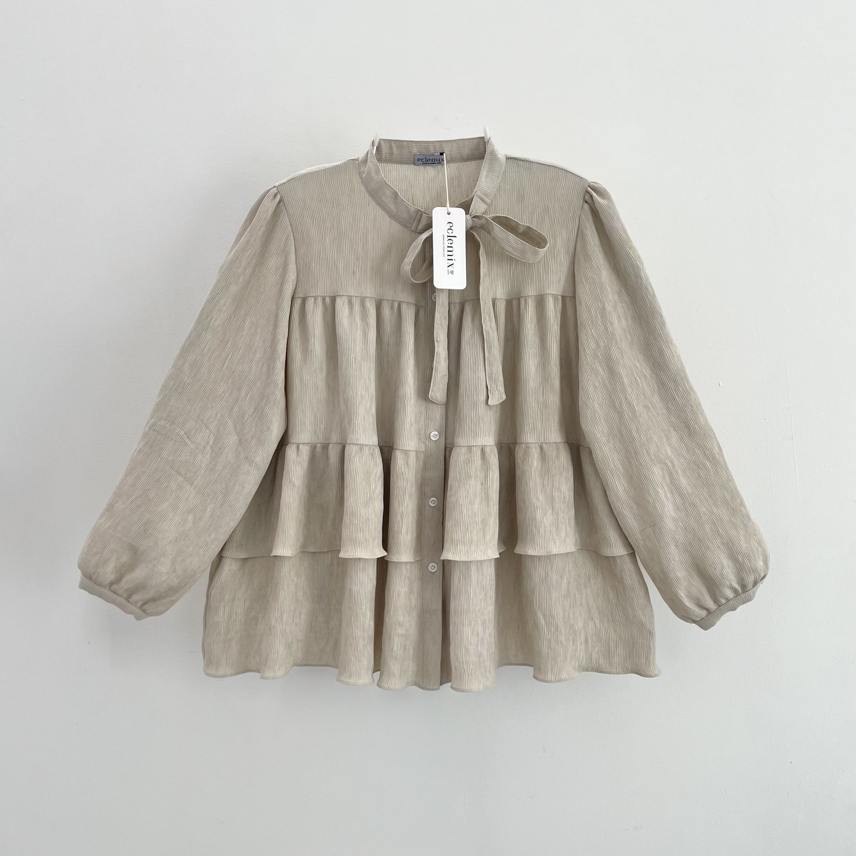 Image of Eclemix Top Vaia - Blouse Wanita Crinkle Lengan Panjang Pita