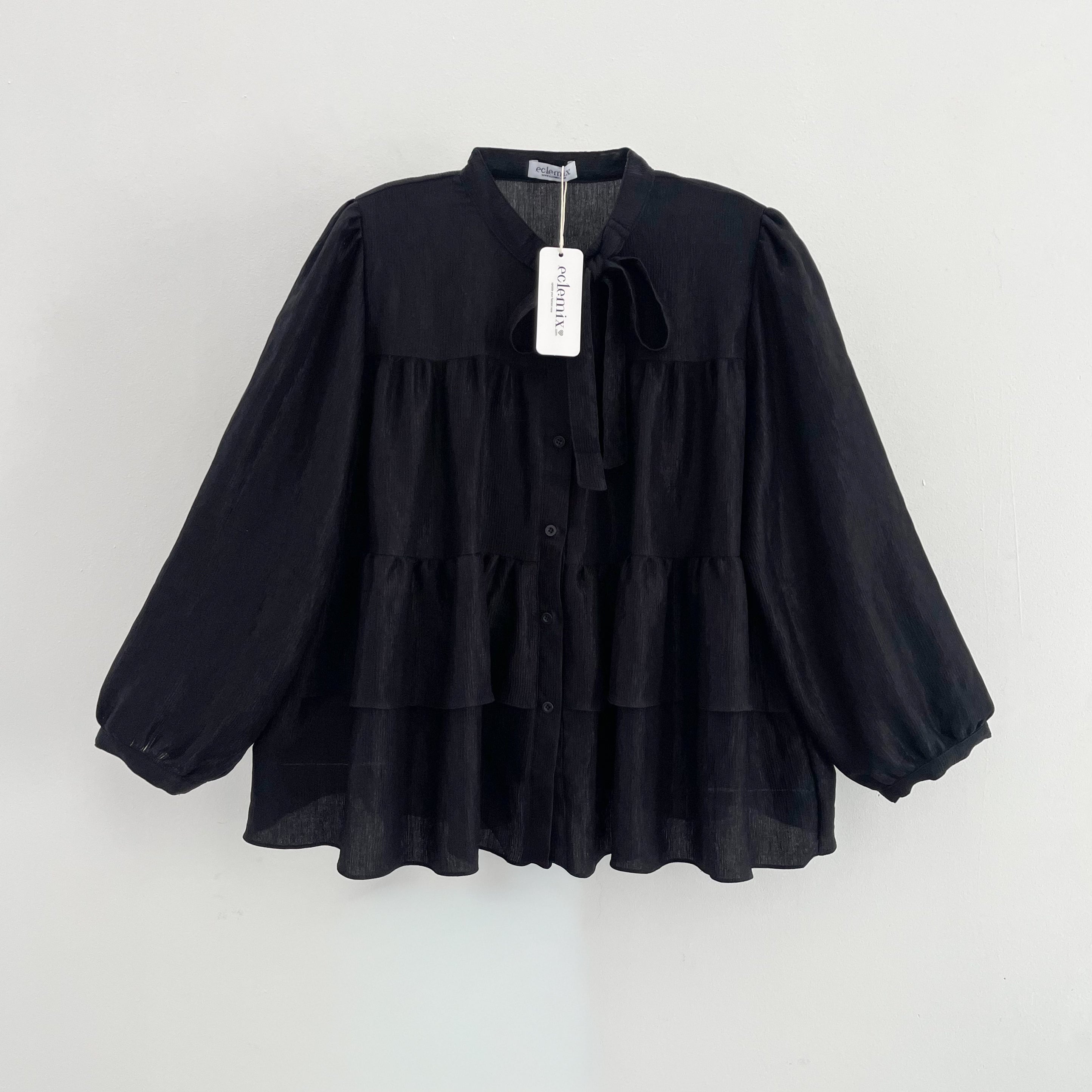Image of Eclemix Top Vaia - Blouse Wanita Crinkle Lengan Panjang Pita