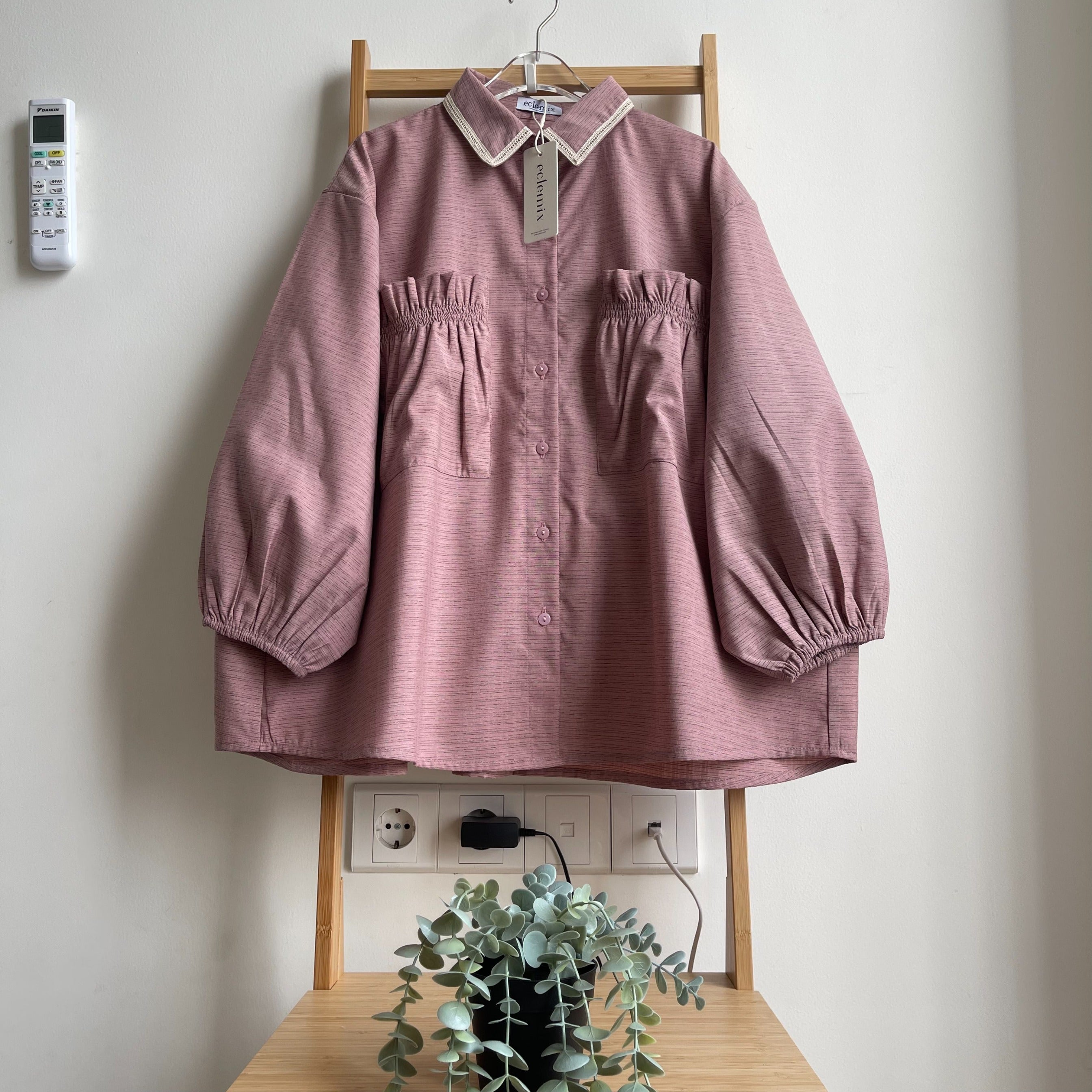 Eclemix Top Yumana | Atasan Wanita Kemeja Daily Basic Saku Loose