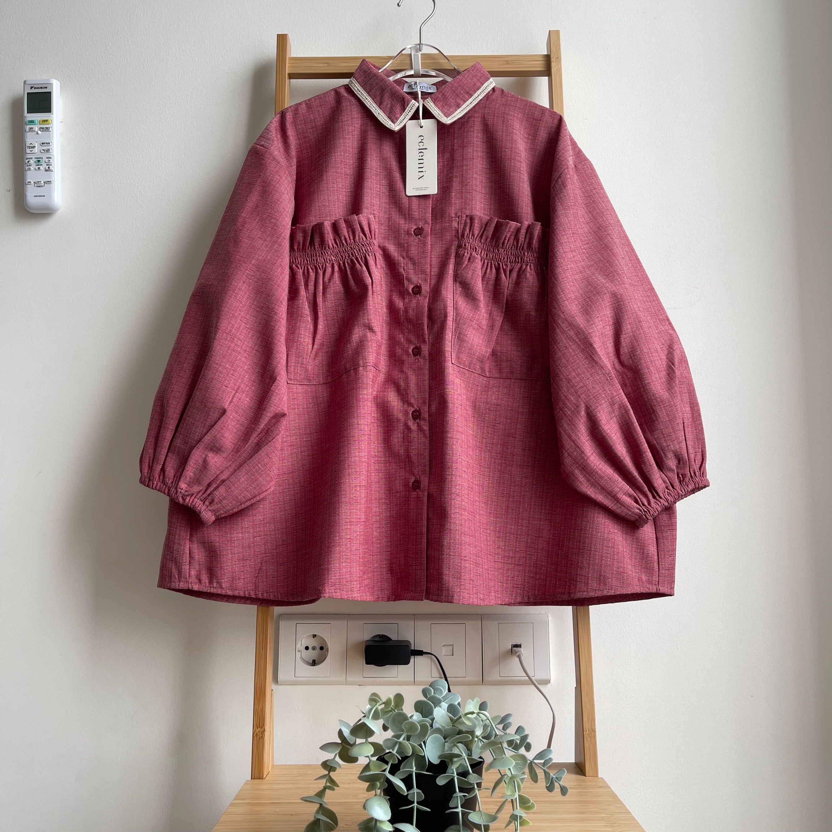 Eclemix Top Yumana | Atasan Wanita Kemeja Daily Basic Saku Loose