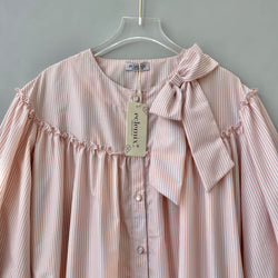 Image of Eclemix Top Tartha | Atasan Wanita Kemeja Motif Stripes Pita Bowtie