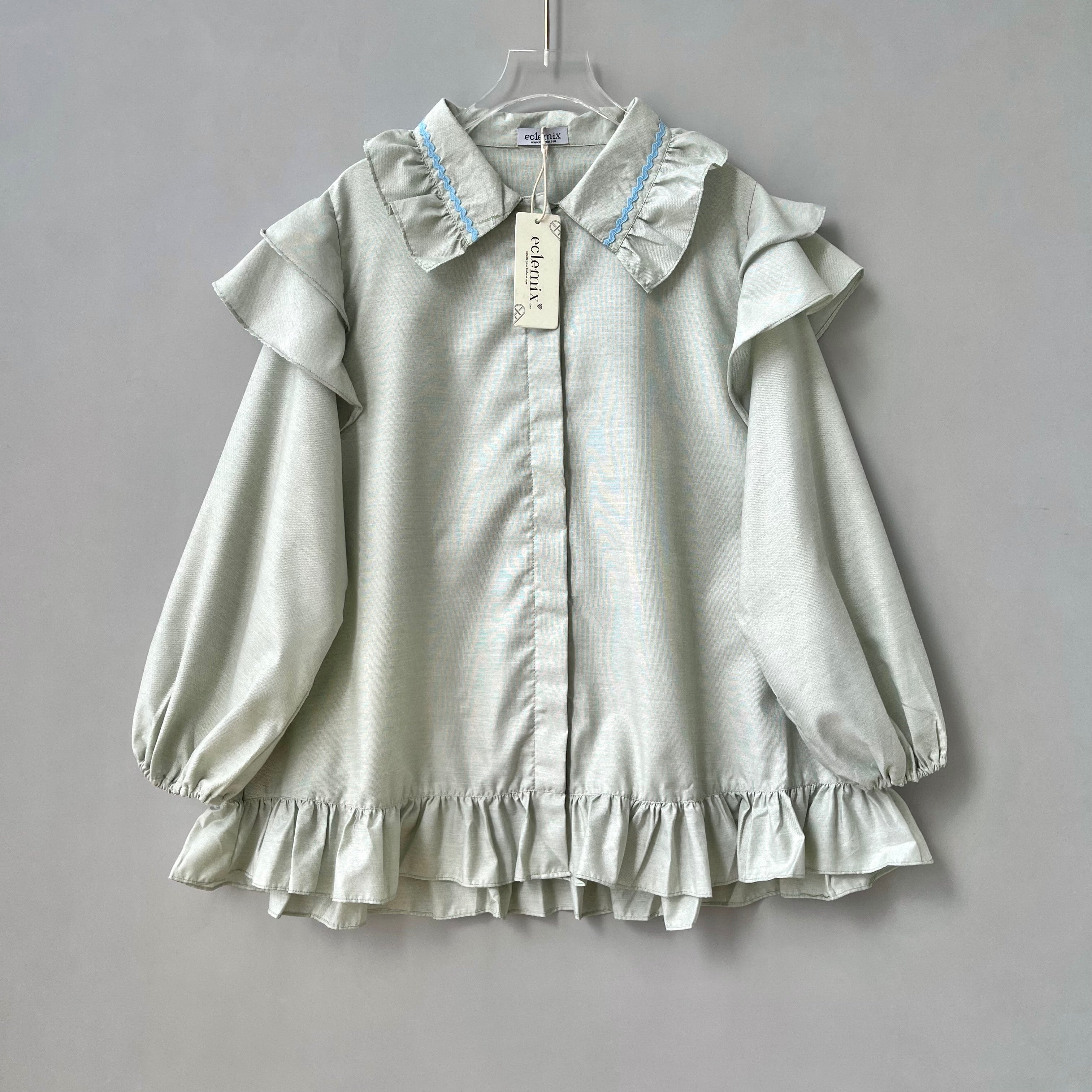 Eclemix Top Namira | Atasan Wanita Kemeja Kancing Polos Ruffle