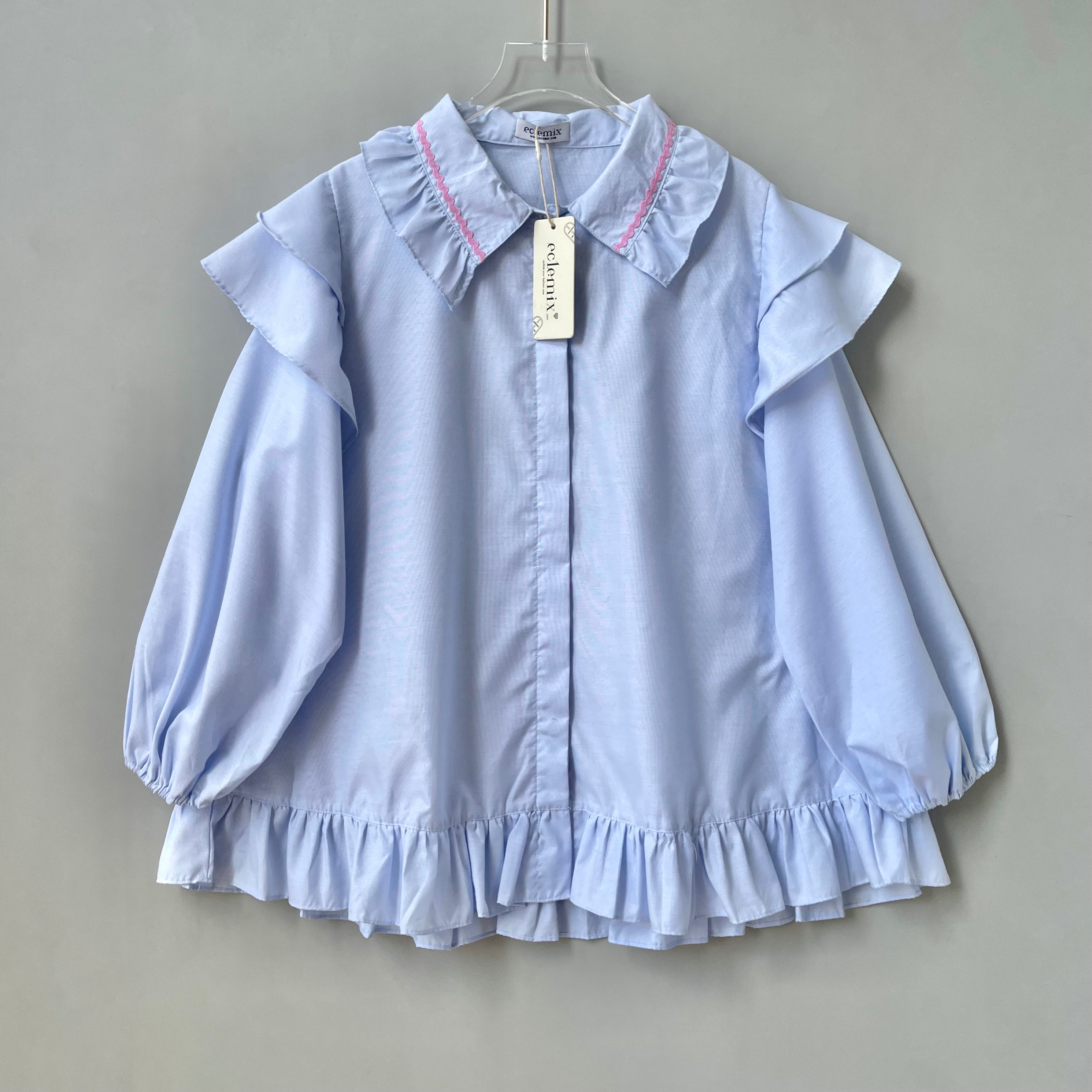Eclemix Top Namira | Atasan Wanita Kemeja Kancing Polos Ruffle