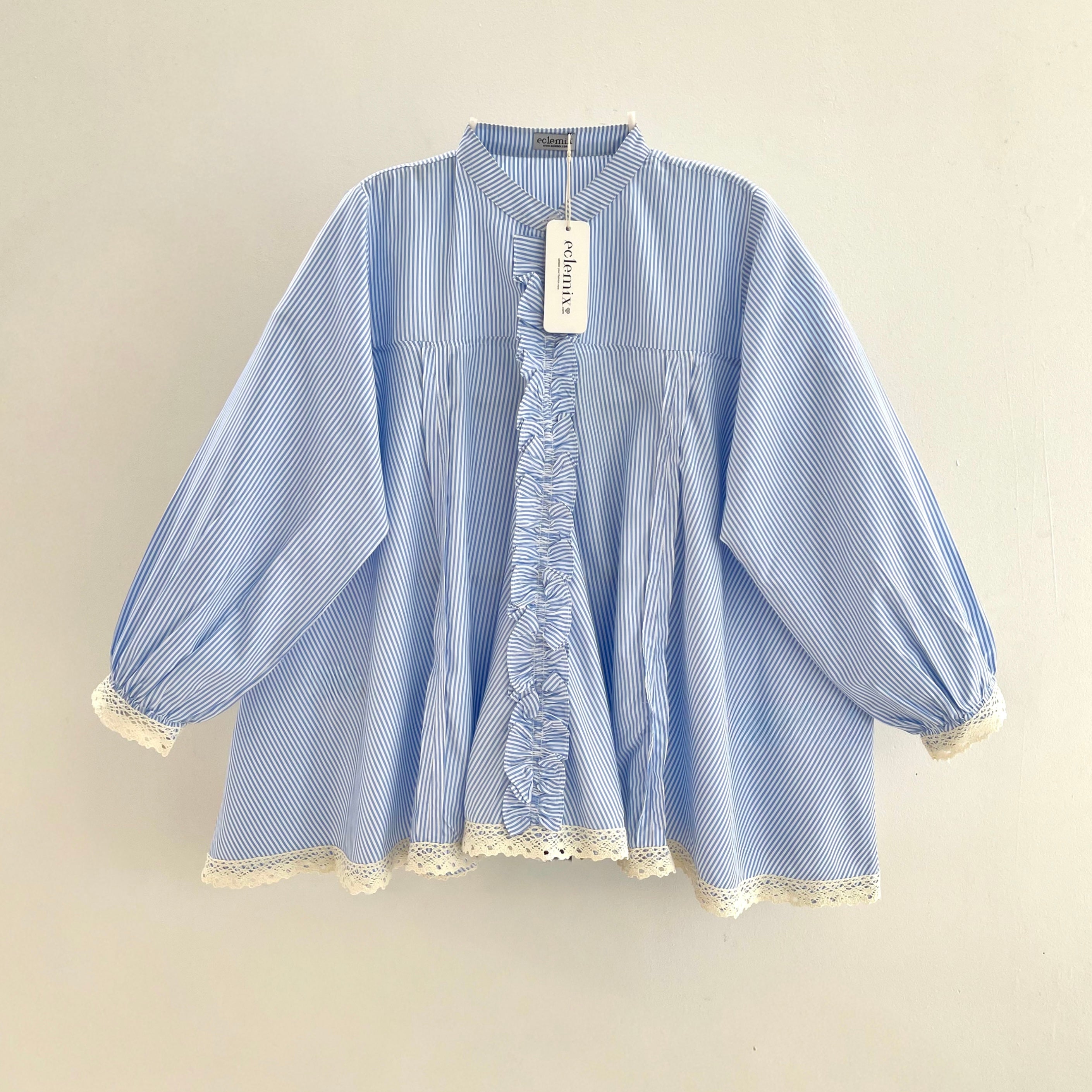 Image of Eclemix Top Seora | Atasan Blouse Wanita Katun Ruffle Motif Stripes