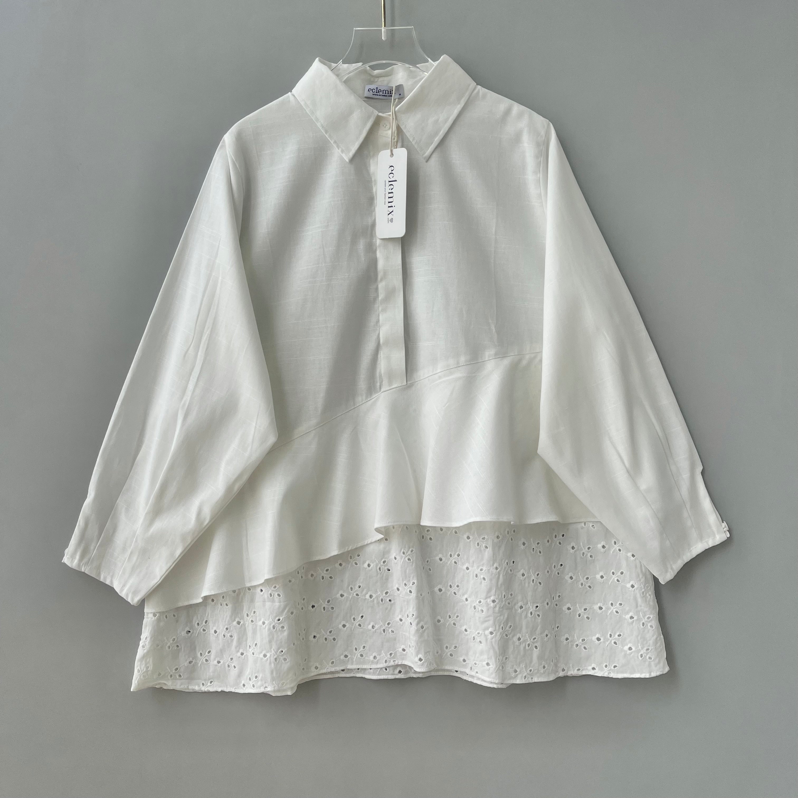 Eclemix Top Rosta | Atasan Blouse Wanita Layer Asimetris Borderie Korean Style
