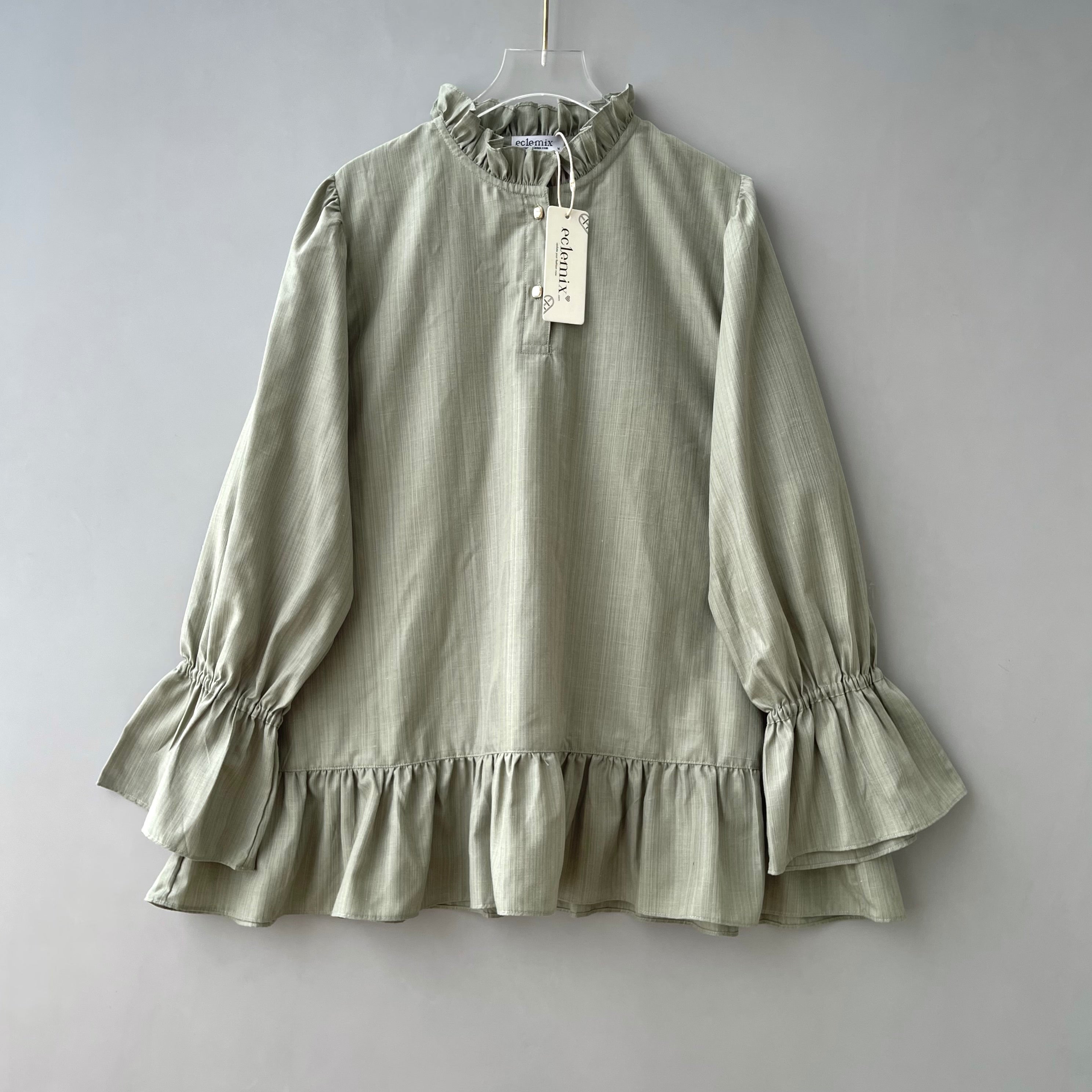 Eclemix Top Sanata | Atasan Wanita Blouse Lengan Panjang Kerah Frill