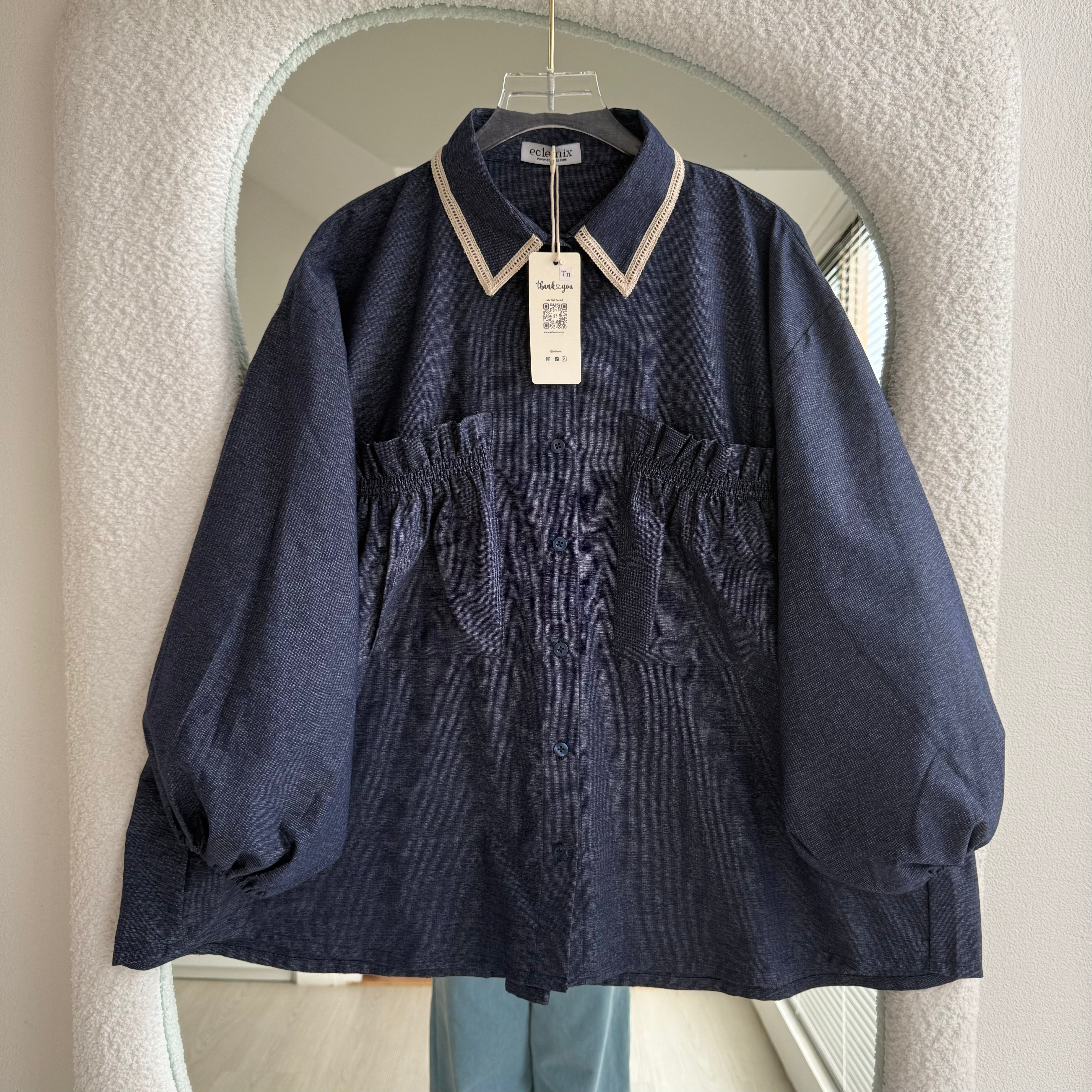 Eclemix Top Yumana | Atasan Wanita Kemeja Daily Basic Saku Loose