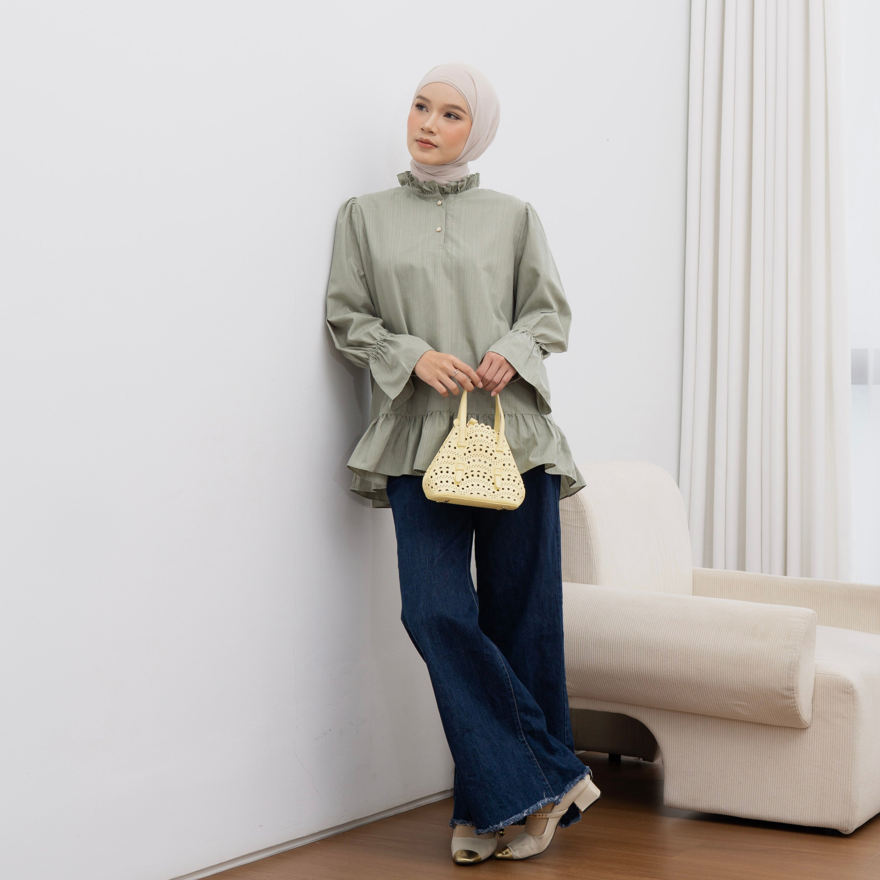 Eclemix Top Sanata | Atasan Wanita Blouse Lengan Panjang Kerah Frill